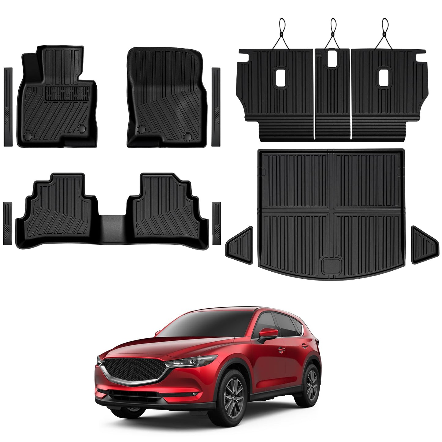 GALVAGNITE Floor Mats for Mazda CX-5 2017-2025, All Weather Floor Mats Trunk Cargo Liner with Backrest Protectors and Door Sill Guards Accessories, Full Coverage Set