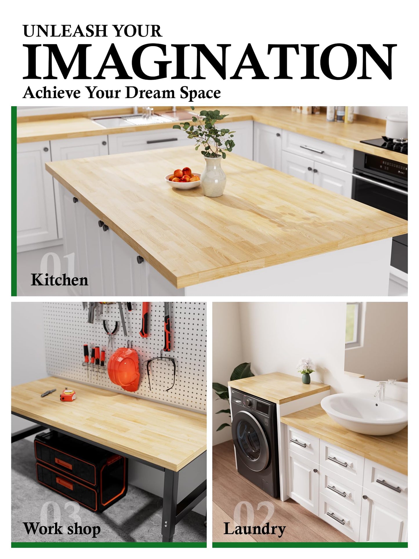 6FT Butcher Block Countertop Birch Solid Wood - 72" x 25" Table Top Butcher Block Cutting Board for Kitchen Island Living Dining Table Office Desk Workbench Washer Dryer Countertop Unfinished 1.5" Th