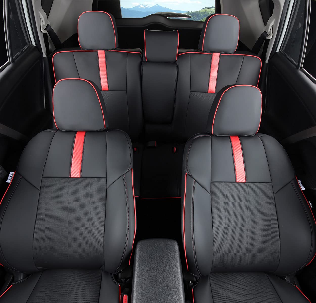 LuLuDa Custom Fit Car Seat Cover for Toyota RAV4 2013 2014 2015 2016 2017 2018 Waterproof Faux Leather (Black with Red Trim, LU2013-2018 RAV4)