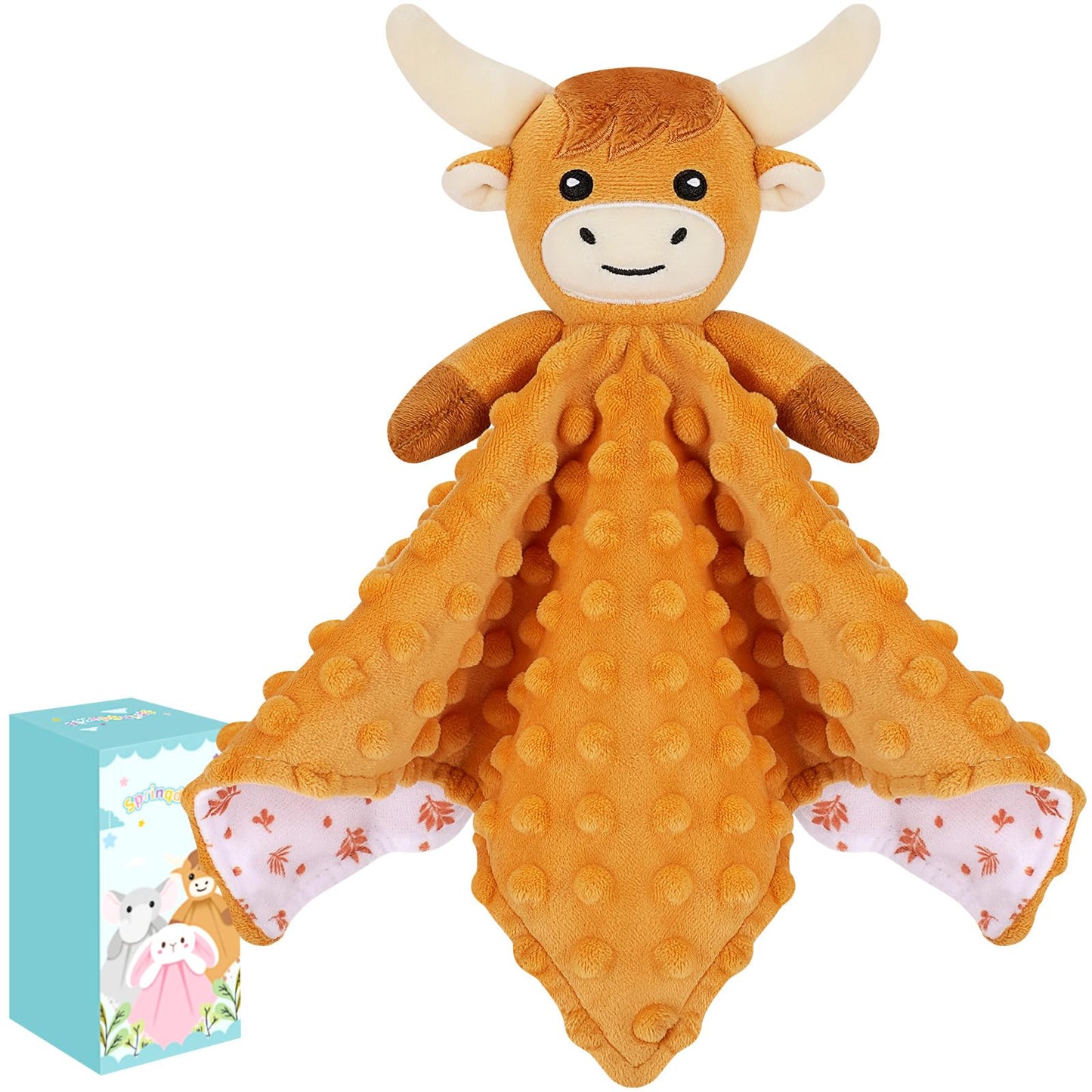 Sprinqdawin Loveys for Babies,Soft Baby Security Blanket for Newborn Infant Toddler Snuggle Toy Stuffed Animal,Lovey Highland Cow Security Blankets Baby Unisex for Gifts(Highland Cow,12.2in)