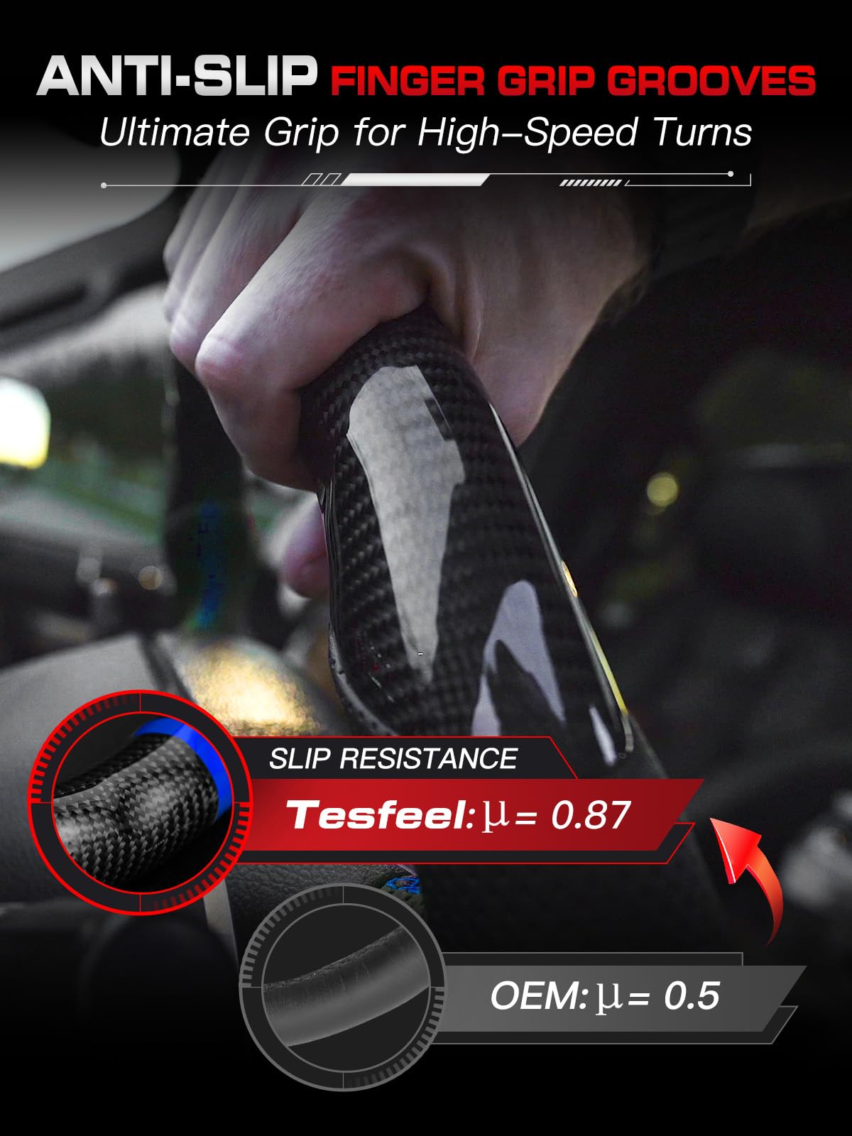 TESFEEL Real Carbon Fiber Steering Wheel for Chevy Corvette C5 (1997-2004), D-Shape Flat Bottom, Blue Stripe & Stitching, Black Nappa Perforated Leather, Fits for C5 Base, Z06 & All Trims