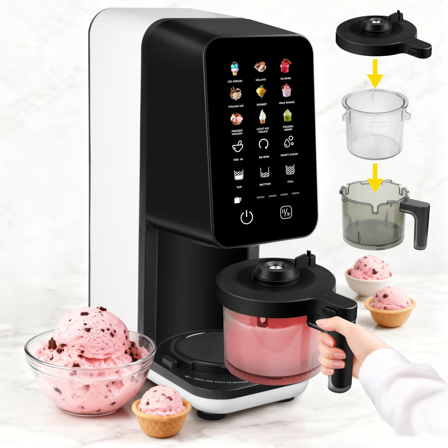 12 In 1 Electric Ice cream maker machine for Ice Cream, Gelato, Slushie, Italian Ice, Sorbet, Milk Shake, FrozenYogurt, Light Ice Cream, Frozen Drink, Mix-In, Re- Spin, Shaft Clean,Ice cream machine