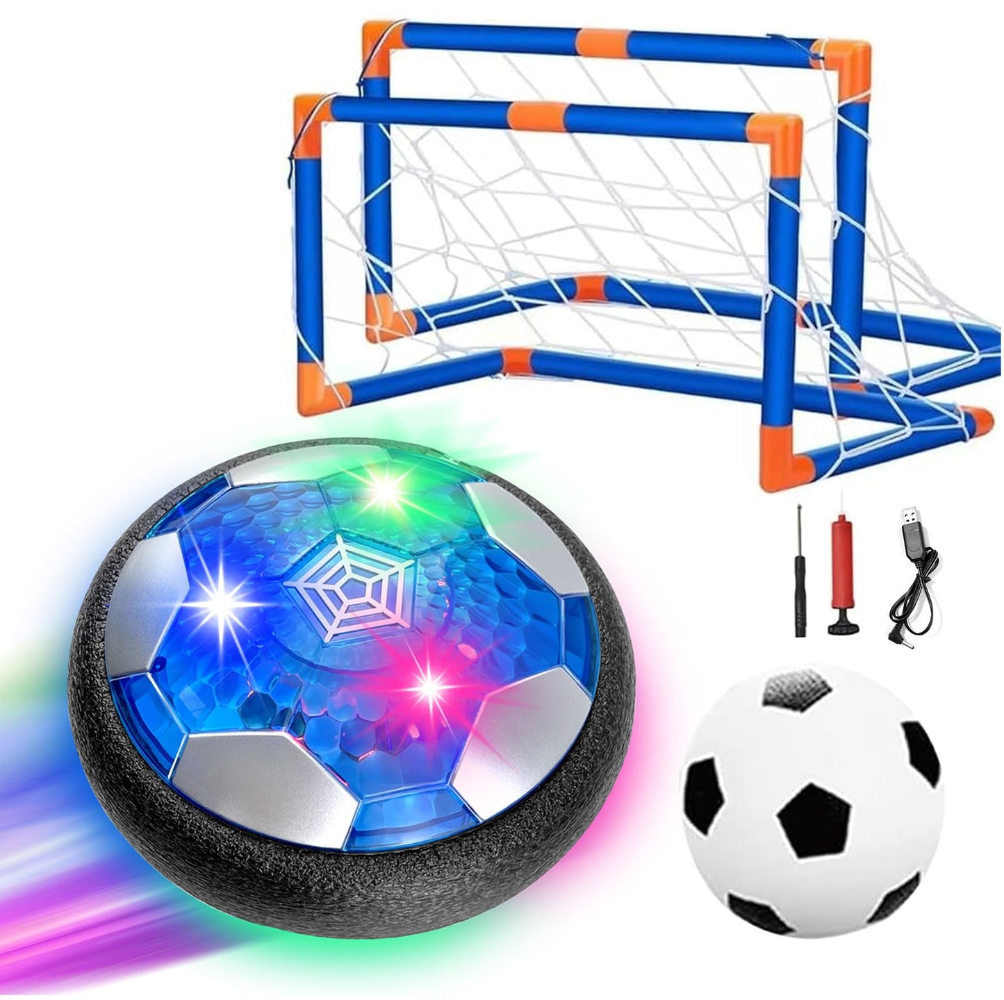 Foneso Hover Soccer Ball Toys for Boys Age 3-12, LED Light Up Air Floating Soccer Ball, Indoor Outdoor Active Play Toy, Birthday for Kids Toddlers Teens (2 in 1 Set)