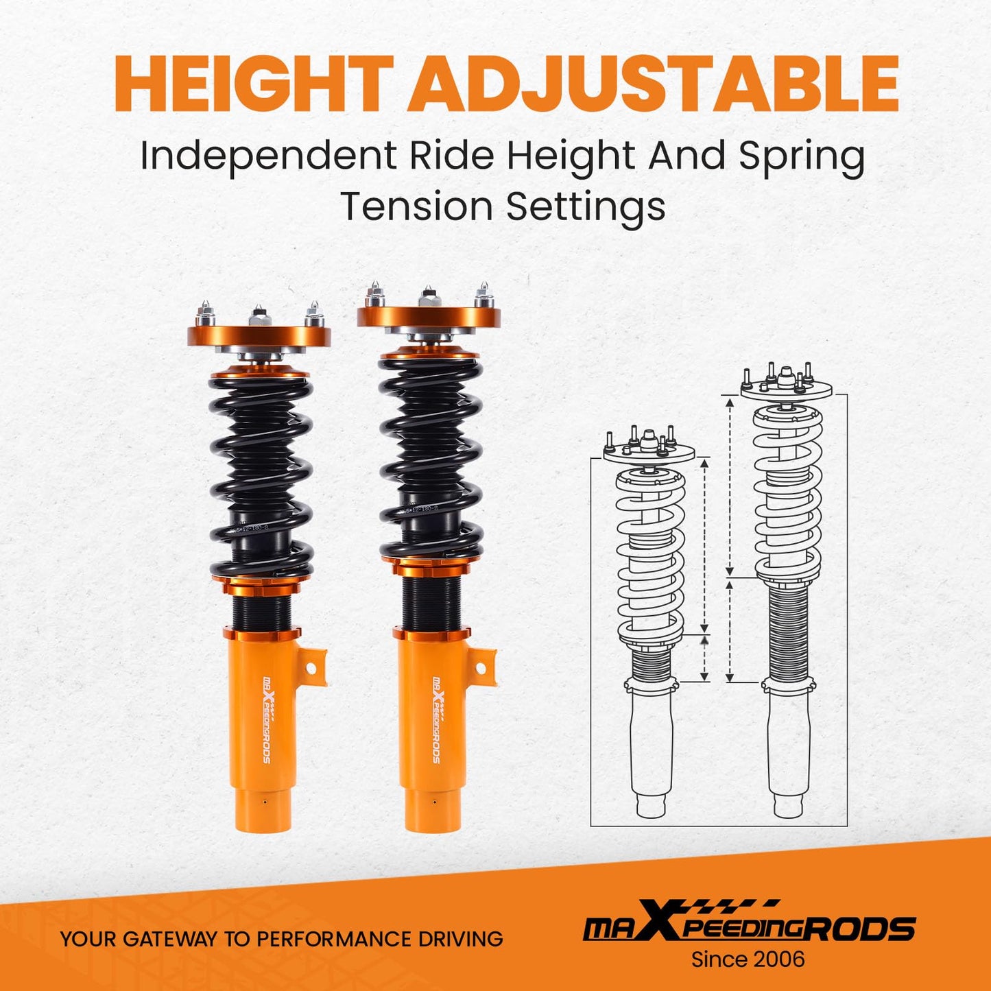 maXpeedingrods Coilovers for BMW 3 Series E90 RWD 2004-2011, for BMW E91 RWD 2004-2012, for E92 RWD 2005-2013, for E93 RWD 2006-2013, Height Adjustable Coilovers Suspension Lowering Kits Gold