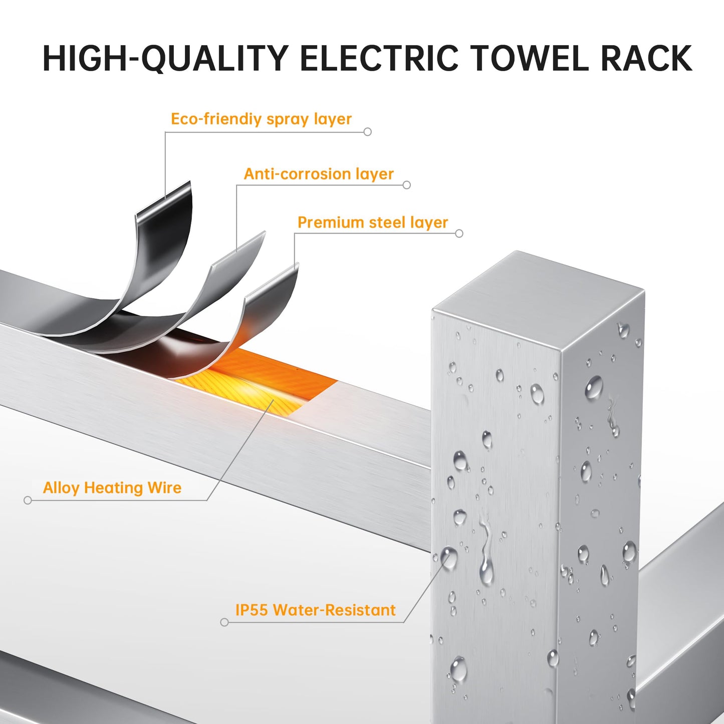 AquivaCoast Towel Warmer Rack, Heated Towel Racks for Bathroom, Wall Mounted Towel Warmer, Stainless Steel 8-Bars Drying Rack with Intelligent Touch Screen Timer, Brushed Nickel