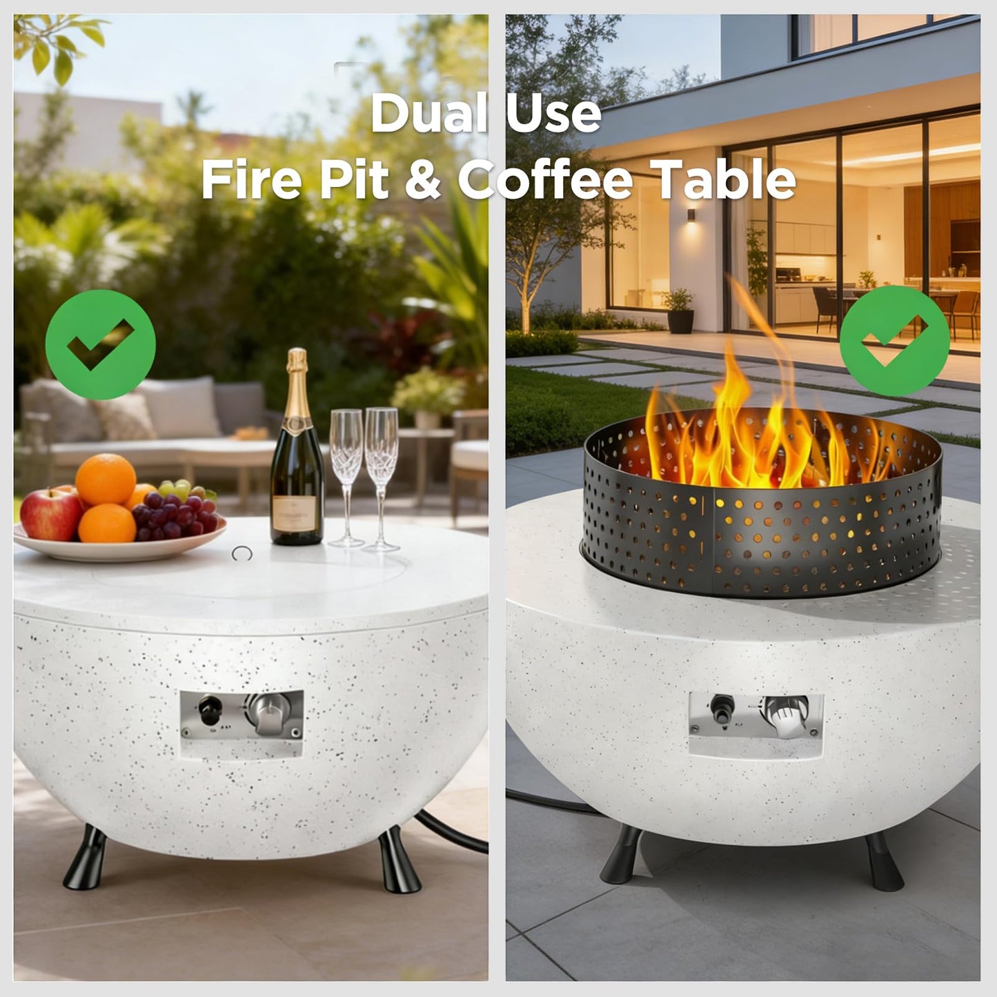 Silonn 29″ Propane Fire Pit Table with Windproof Guard, 50000 BTU Fire Pit Table, CSA-Certified, Outdoor fire Table with Durable Terrazzo Coating/Lava Rocks/4 Stable Adjustable Legs, Garden, White