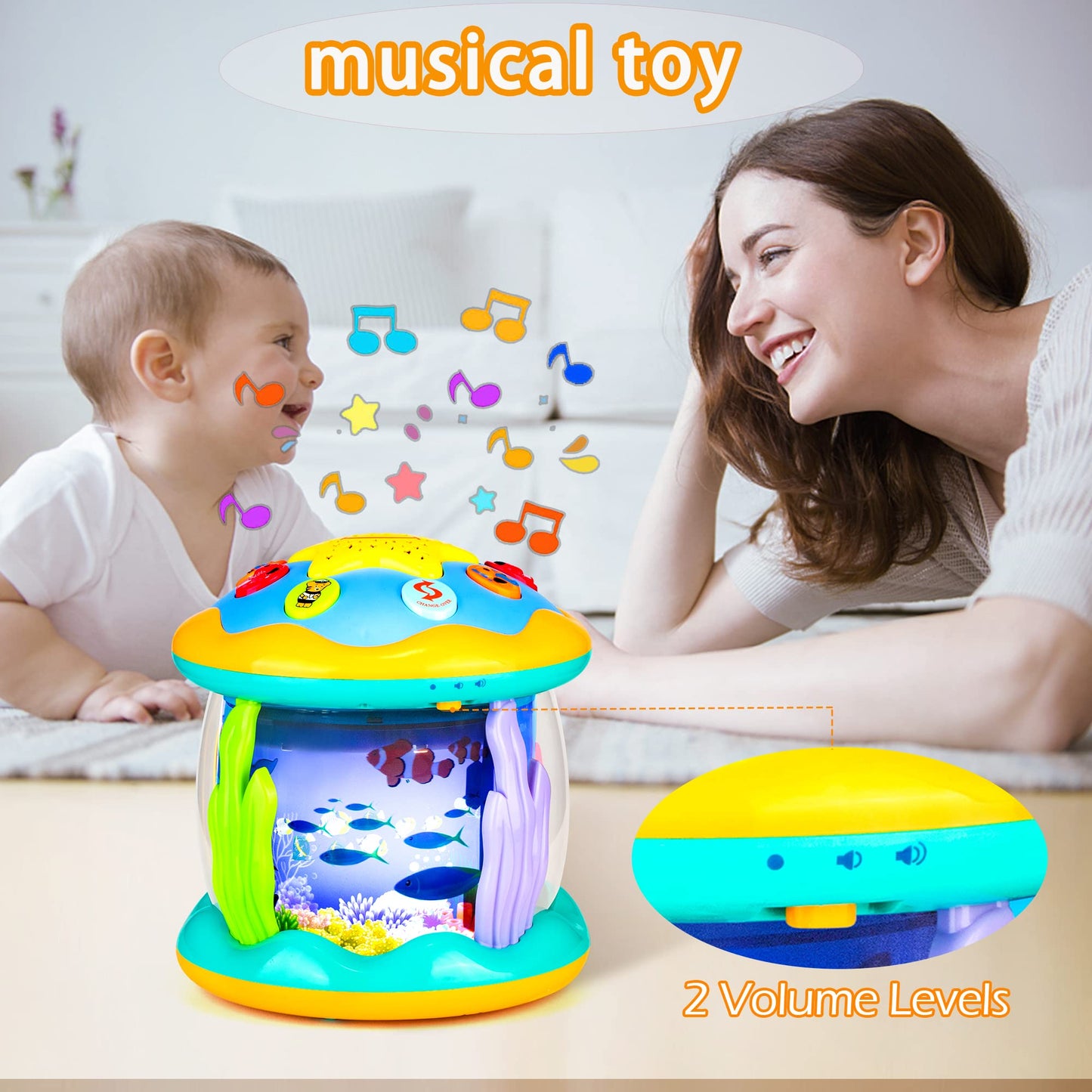 Koyiwa Baby Toys 6 to 12 Months Musical Light Up Tummy Time Infant Toys 3-6 7 8 9 12-18 Months Crawling Ocean Rotating Projector Baby Gifts for 1 2 3 Year Old Boy Girl Birthday Toddlers Kids