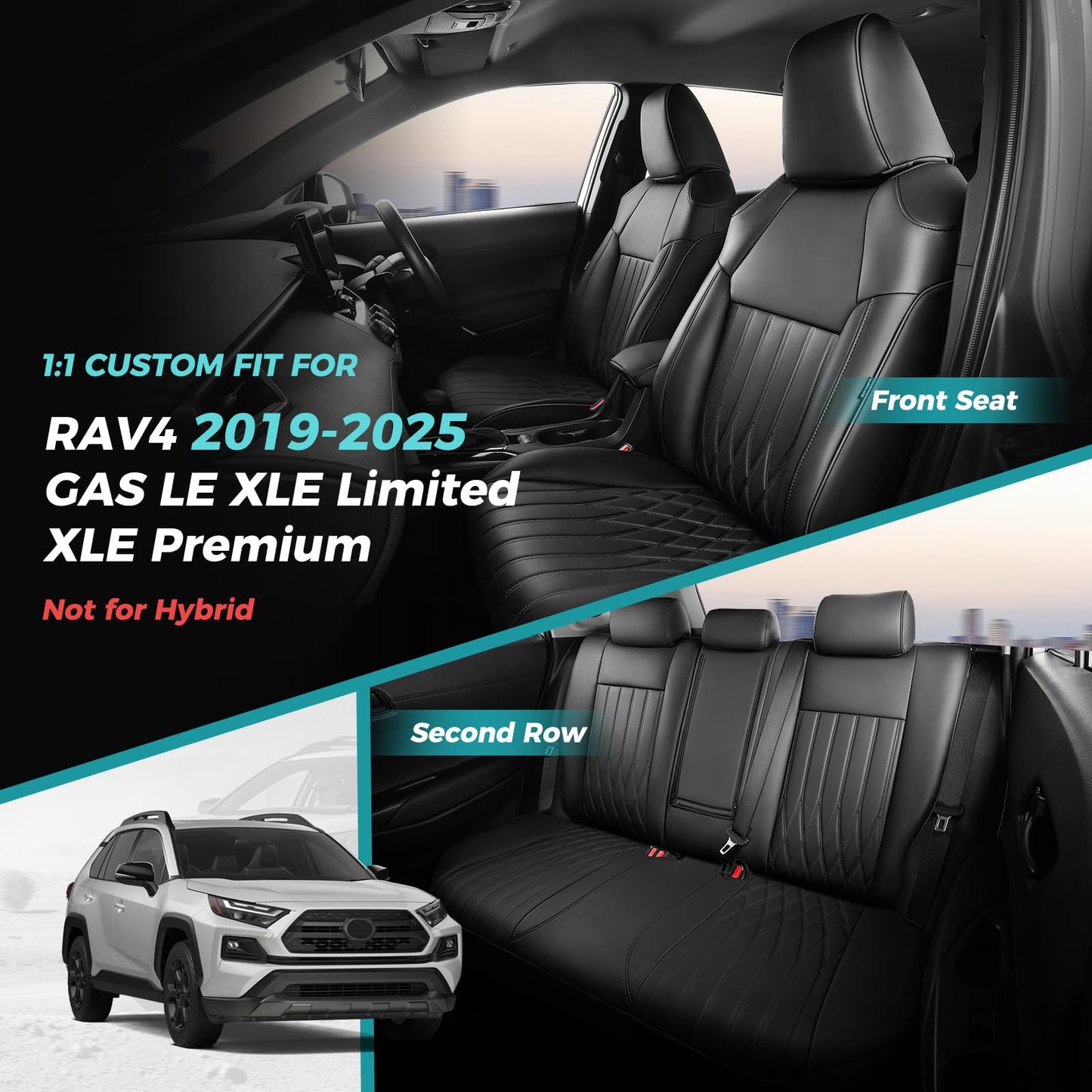 FEINEPRO RAV4 Seat Covers for Toyota RAV 4 2019 2020 2021 2022 2023 2024 2025 LE XLE Limited XLE Premium Gas (not for Hybrid) Faux Leather Car Seat Covers Full Set - Black