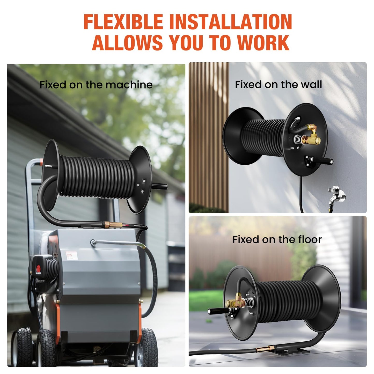 BreAro Pressure Washer Hose Reel, 100FT High Pressure Hose Reel with Hand Crank, 3/8" Heavy Duty Steel Pressure Washer Reel, 4000 PSI Power Washer Hose Reel Swivel Arm for Air/Liquid/Water Use