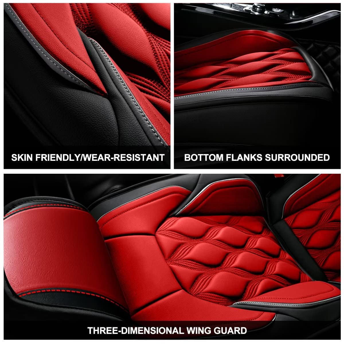 AOMSAZTO Car Seat Covers,Full Set 5 Seats Custom Fit for Toyota Camry 2002-2026,Faux Leather Automotive Cushion Covers Seat Protector,Airbag Compatible Waterproof Black&Red