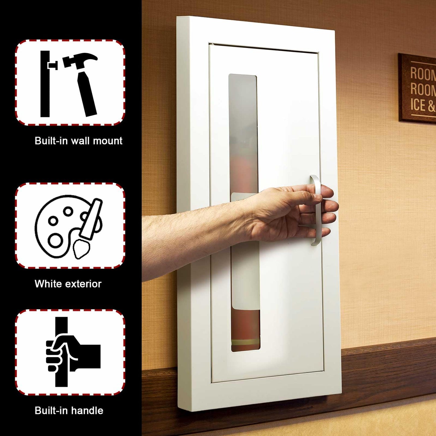 Zonon 1 Pcs Semi Recessed Fire Extinguisher Cabinet Industrial Architectural Wall Cabinet, Door with Handle Version for 10 Pound Dry Chemical Fire Extinguisher White
