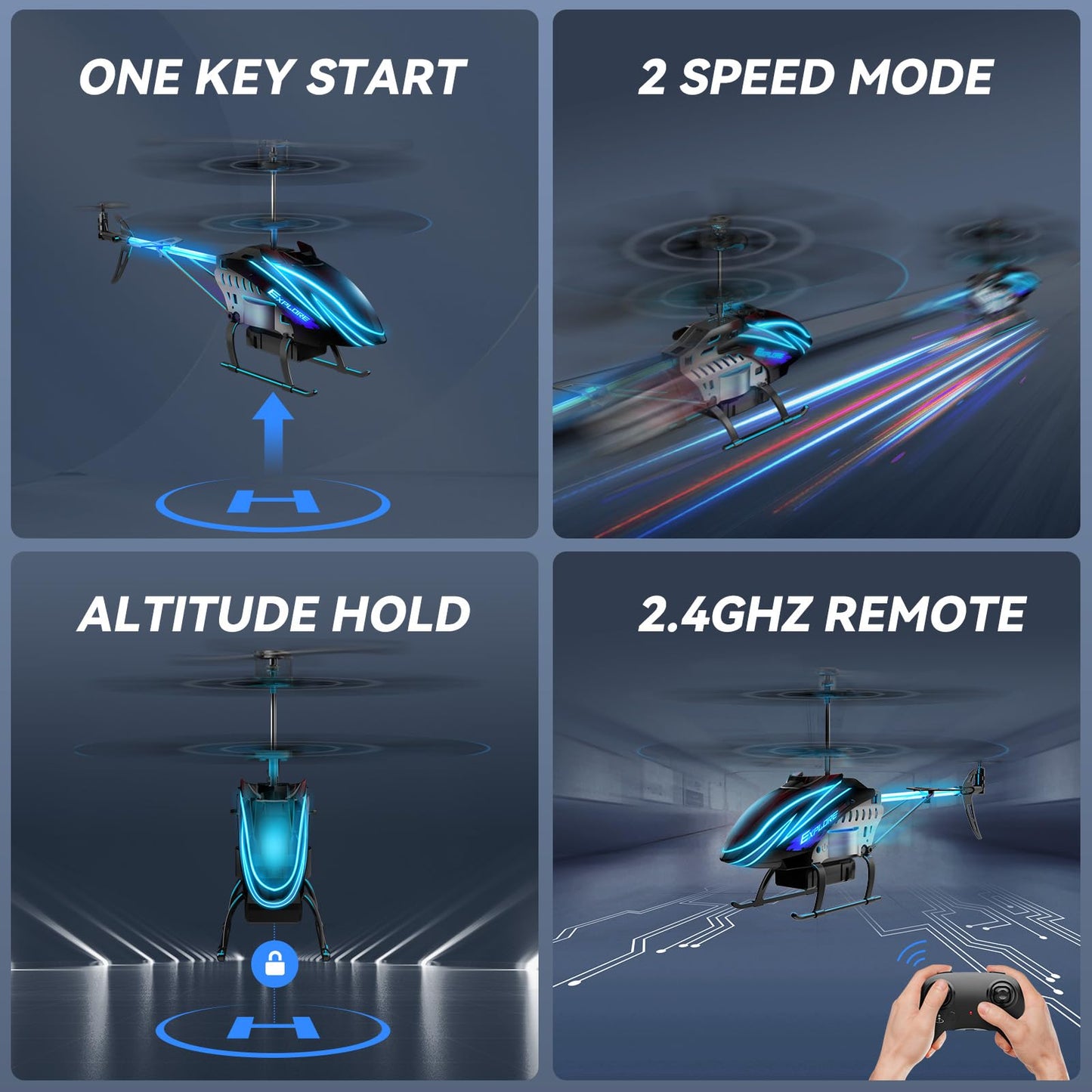 BUSSGO RC Helicopter X11C Pack with 4 Batteries, Remote Control Helicopter for Kids with 30Mins Flight(2 Batteries), 7+1 LED Light Modes, Altitude Hold, RC Toys for Boys Girls