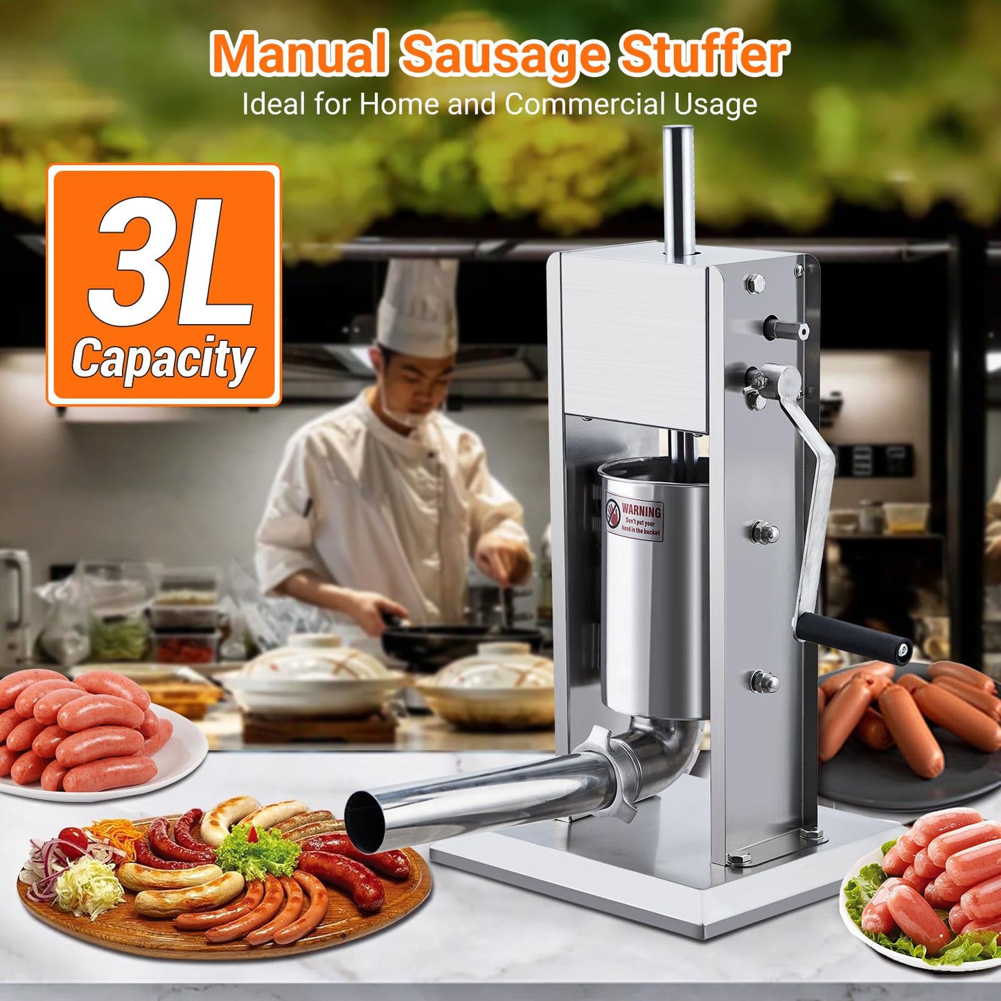 Sausage Stuffer, Manual 7LBS/3L Sausage Maker Machine, Meat Stuffer with Dual Speed, Stainless Steel Heavy Duty Sausage Filler with 5 Stuffing Tubes, for Commercial and Home Use