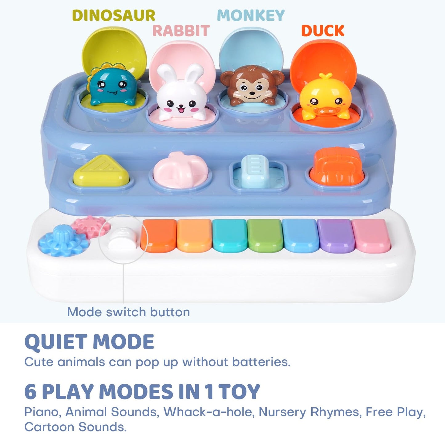 LESSETI Interactive Pop Up Music Piano Toy with Music & Lights, Montessori Animal Cause and Effect Toys, STEM Learning Educational Baby Toy for Toddlers 1-3 Years Old, Gift for Infants 6-12 Months