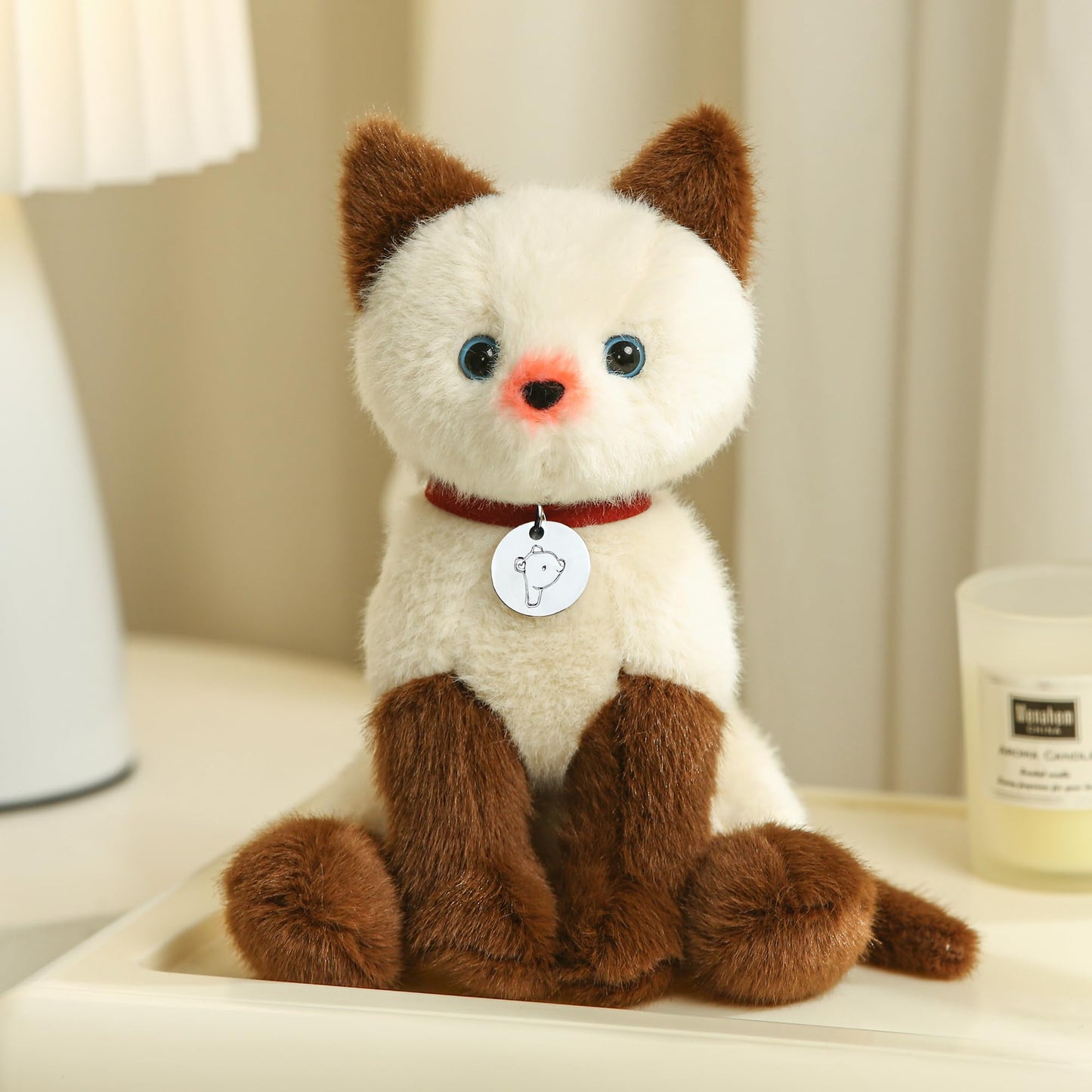Plushland Realistic Stuffed Cat and Dog Plush PuppyStuffed Animals Plush Toys Collar, Realistic Premium Pawpal Stuffed Puppy Cats and Dogs Toy for Boys and Girls 8 Inches (Siamese Kitty with Collar)
