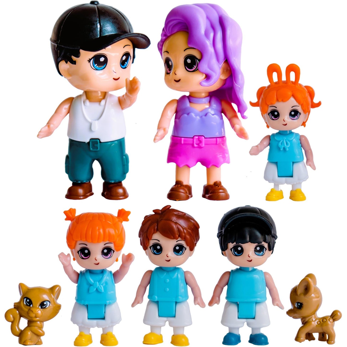 FUNERICA Dollhouse Family Figures & Pets – Poseable Family Dolls Playset – Miniature Dollhouse People for Doll House Accessories - Compatible with 1:12 & 1:24 Scale Wooden and Plastic Dollhouses