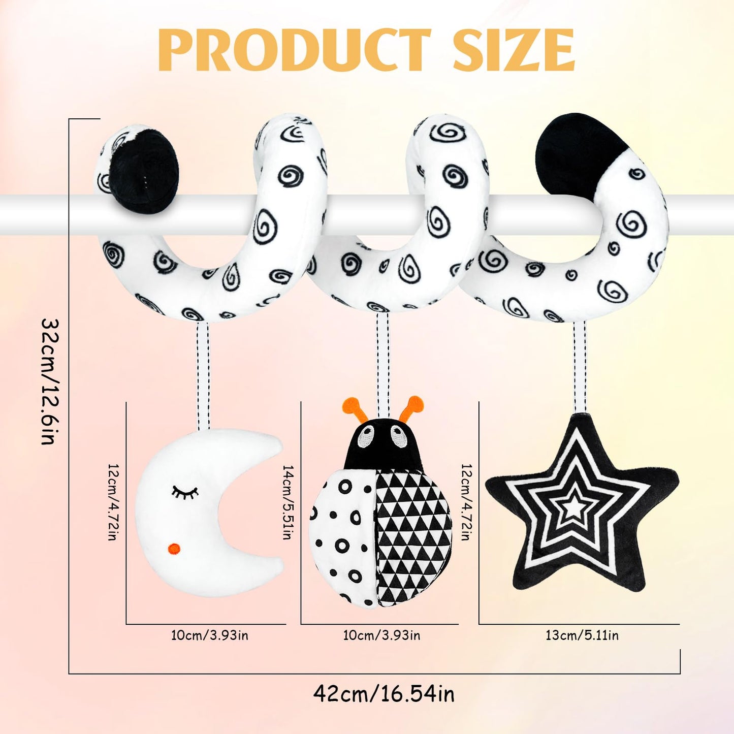 XIXILAND Car Seat Toys for Babies 0-6 Months Boys Girls, Black and White High Contrast Baby Toys 0-3 Months Carseat Toys Hanging, Stroller Newborn Infant Sensory Develpmental Toy for 0-18 Months
