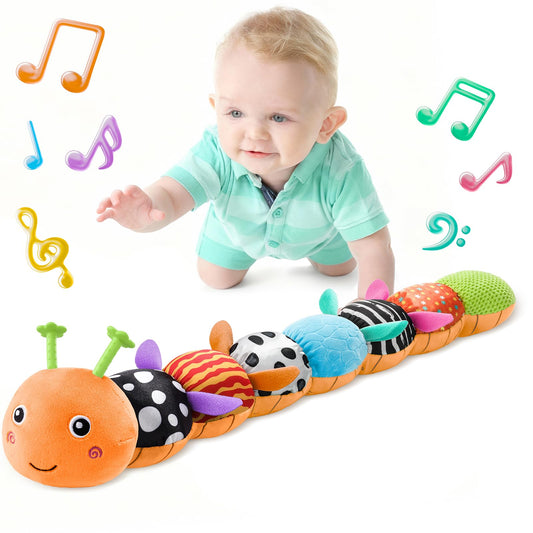 LIGHTDESIRE Baby Toys Musical Caterpillar,Stuffed Animals Infant Toys 3 6 12 Months Sensory Toys with Ruler Design,Crinkle&Rattles,Baby Teething Toy Tummy Time Boy Gifts Easter Basket Stuffer,Orange