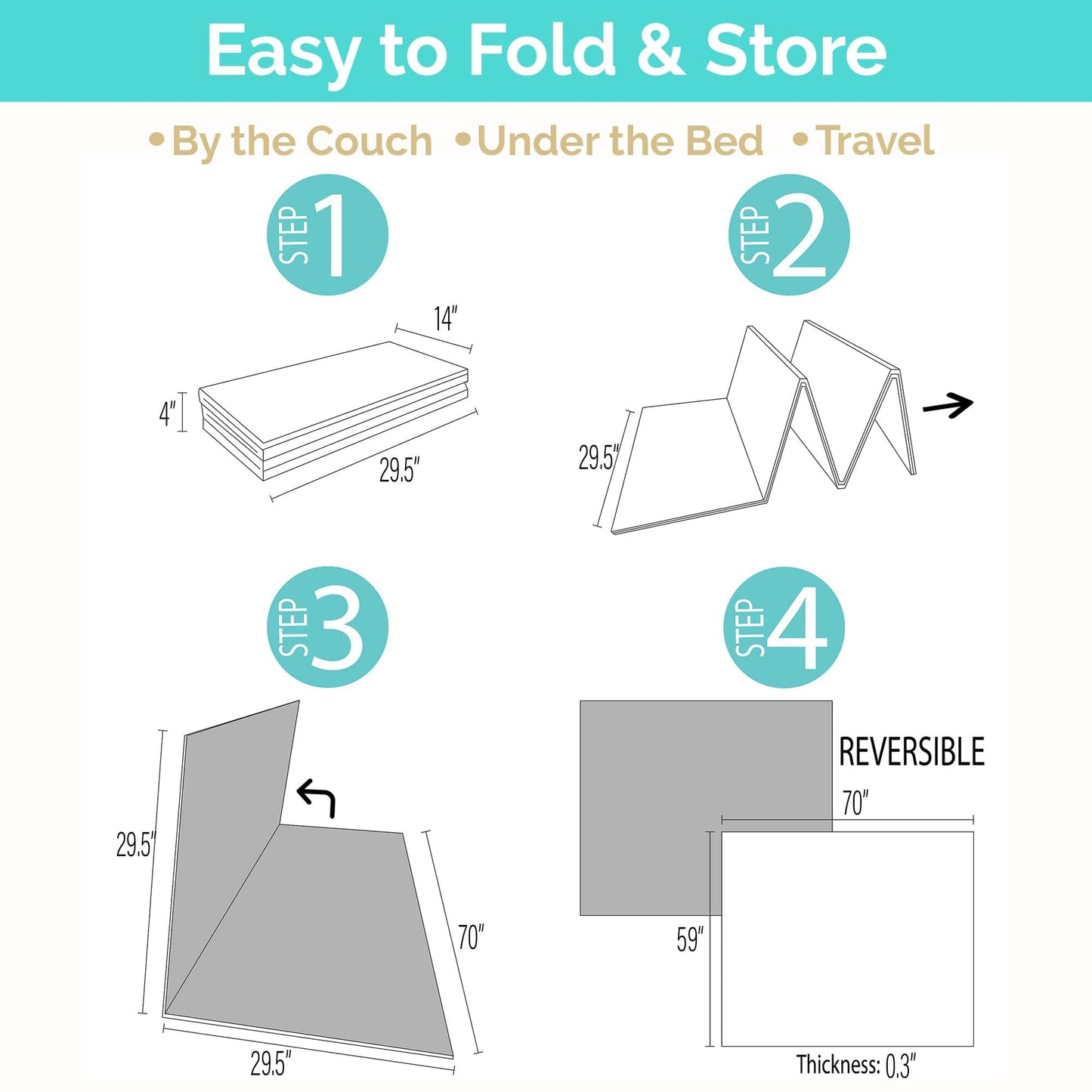 JumpOff Jo Foldable Foam Play Mat – Large Waterproof Baby & Toddler Activity Floor Mat, Double-Sided 70 x 59 Inch Play Surface - Seaside