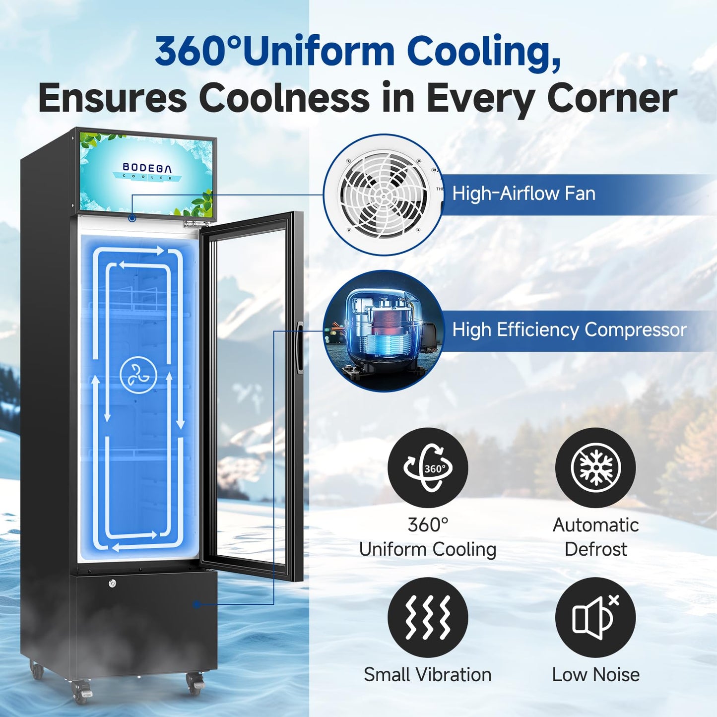 BODEGACOOLER Beverage Refrigerator and Cooler, 6.34 Cu. Ft Commercial Refrigerators for Drink, Beer, Tall Commercial Cooler for Beer, Soda, Single Door Display fridge
