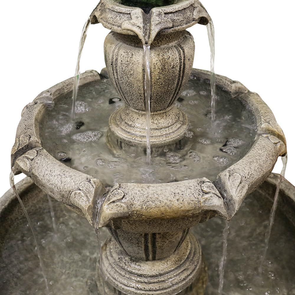 ourrco 48” H Outdoor Floor Water Fountain, 3-Tiers Concrete Water Fountain with Submersible Electric Pump - Garden Cascading Waterfall for Yard Patio Lawn Home Decor
