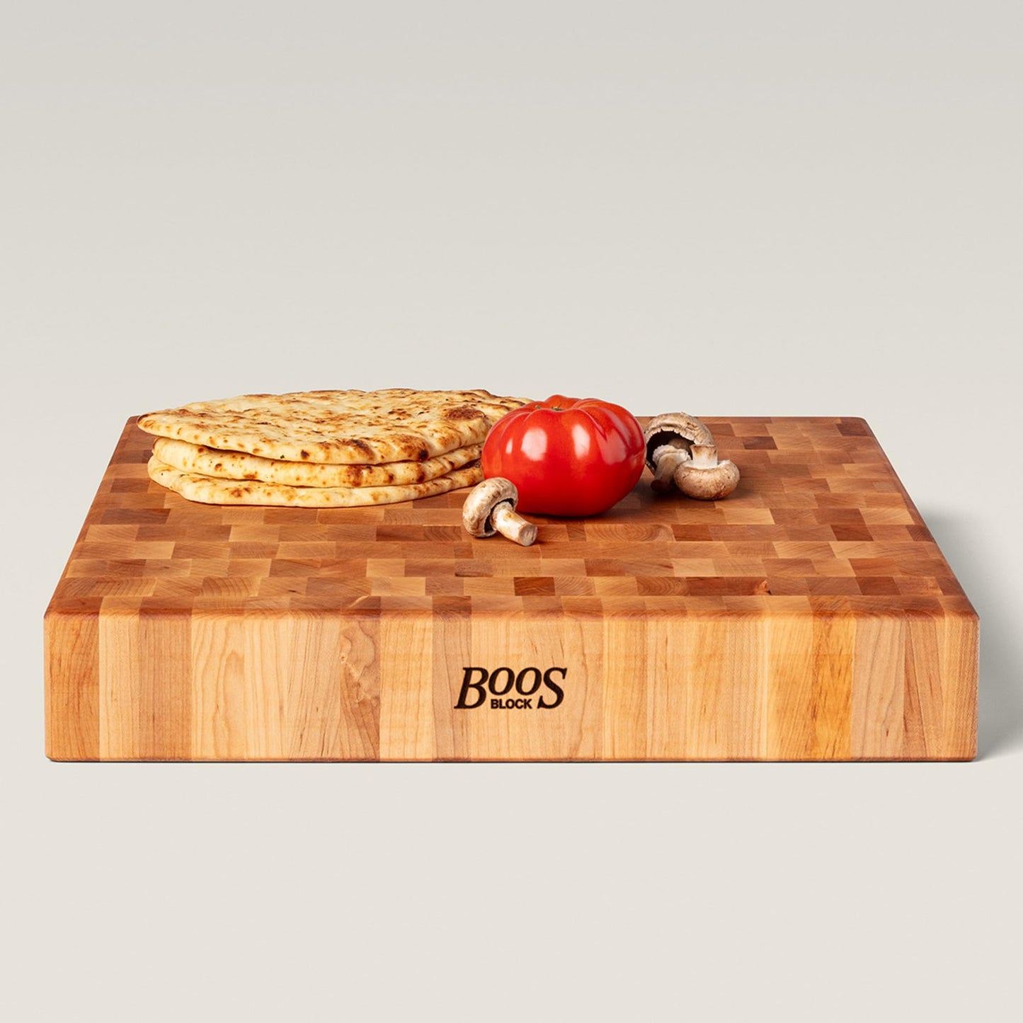John Boos CCB Series Square Wooden Maple Cutting Board 18”x18” – 3” Thick, 26-lb Reversible Butcher Block with End-Grain & Finger Grips – Made in the USA