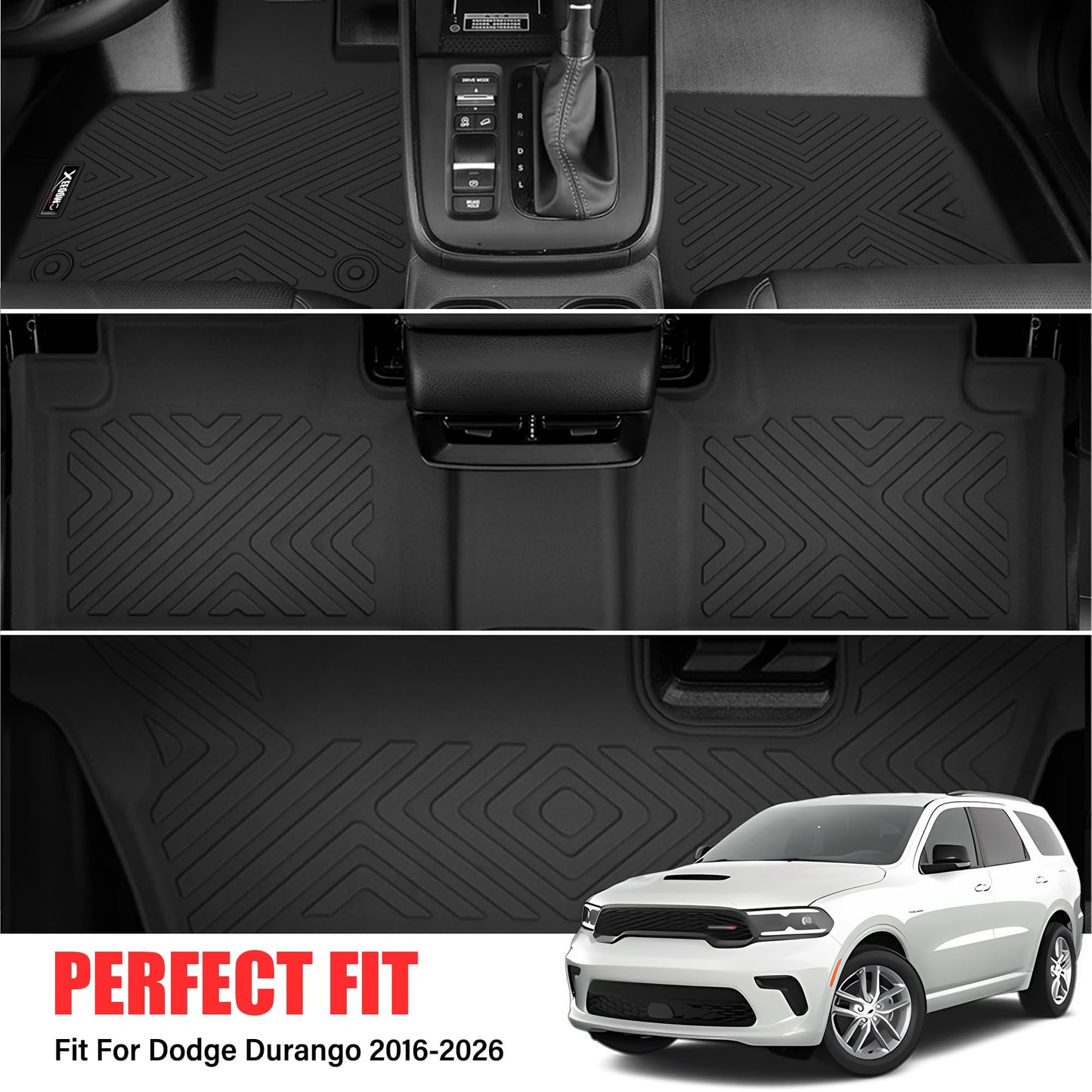 Floor Mats & Trunk Mat for 2026 2016-2025 Dodge Durango 7 Seats with 3rd Row Backrest Mat All Weather TPE Protection 3 Rows Car Floor Liners Full Set with Cargo Liners