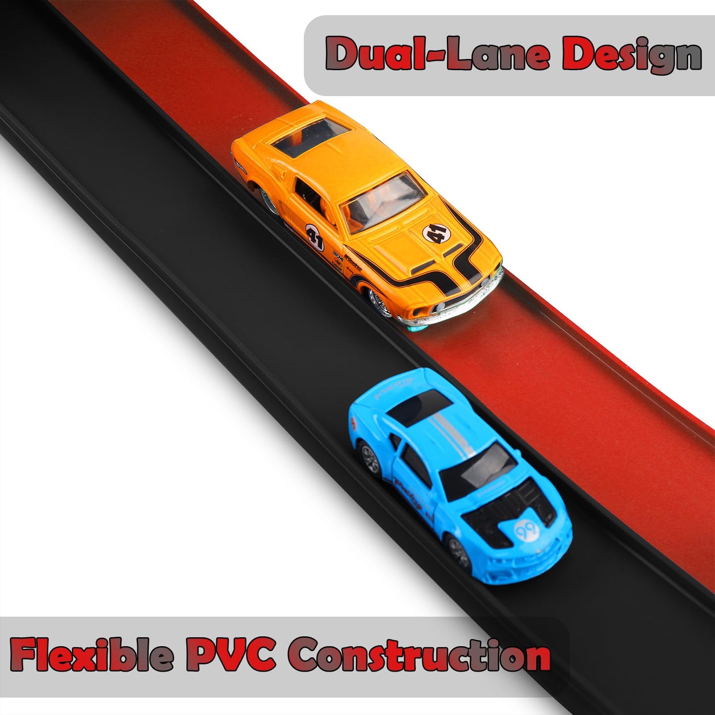 Flexible Race Track 15 Ft Starter Set, Flex Tracks for Kids 3+ with Strong Suction Cups, Flexible Car Race Ramp Track Compatible with Hot Wheels and Diecast 1/64 Cars, Portable Rolls Up Race Tracks