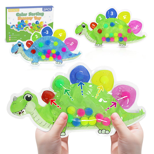 MTTIERY 2pcs Dinosaur Color Sorting Sensory Toys, Fine Motor Skills for Toddler 3-5, Montessori Toy Preschool Learning Activities Travel Quiet Fidget Toys for Classroom, Gifts for Kids 3 4 5 Year Old