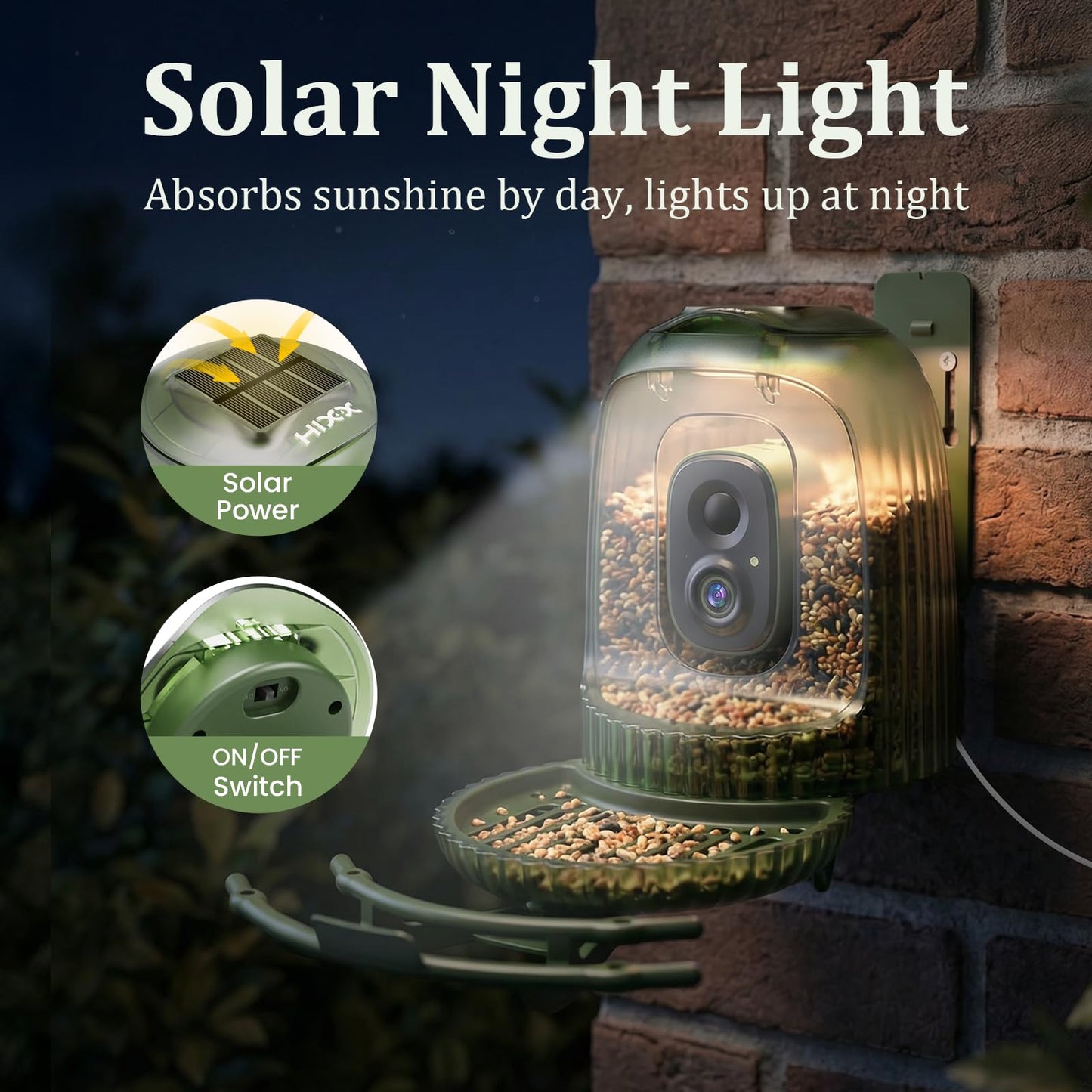 HIXX Smart Bird Feeder with 4MP Camera – Auto Capture Video, AI Bird Identification, Large Capacity & Seed Guard, Solar Powered Night Light, Live Birdwatching Camera for Lovers, Family & Friends