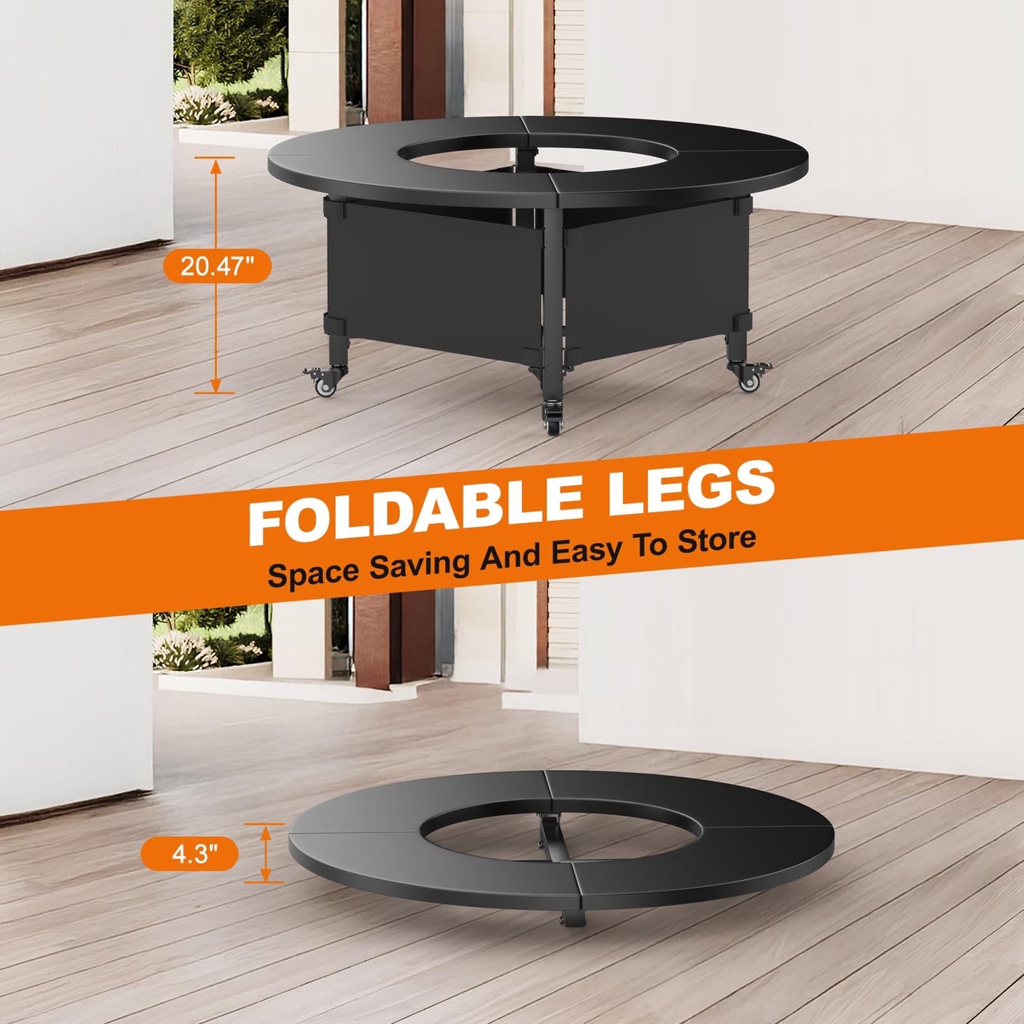 Fire Pit Surround Tabletop for Solo Stove Bonfire,Foldable Surround Table with Wheels for Safety & Easy Clean,42" Powder-Coated Steel Wood Burning Stove Surround Table Top,Accessories for Solo Stove