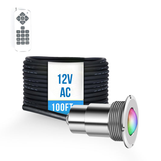 Zenhagu Pool Lights for Inground Pool, 1.5 Inch LED Color Inground Pool & Spa Light, IP68 Waterproof Nicheless Pool Lights, AC12V, 100 ft Cord, Remote Control (Controller Not Supported)