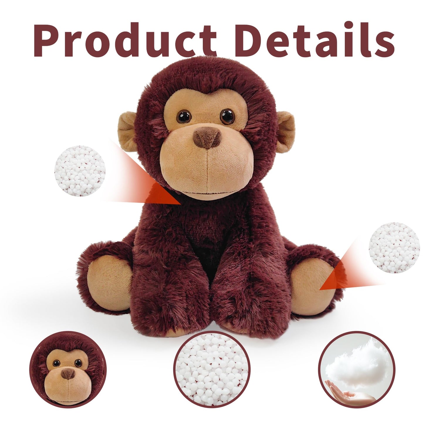Hideekoog Monkey Stuffed Animal Toy, Soft Huggable Monkey Plush Toys for Kids, Cute Animal Gift for Boys Girls and Toy for 1-3 Toddlers -8.5 Inch