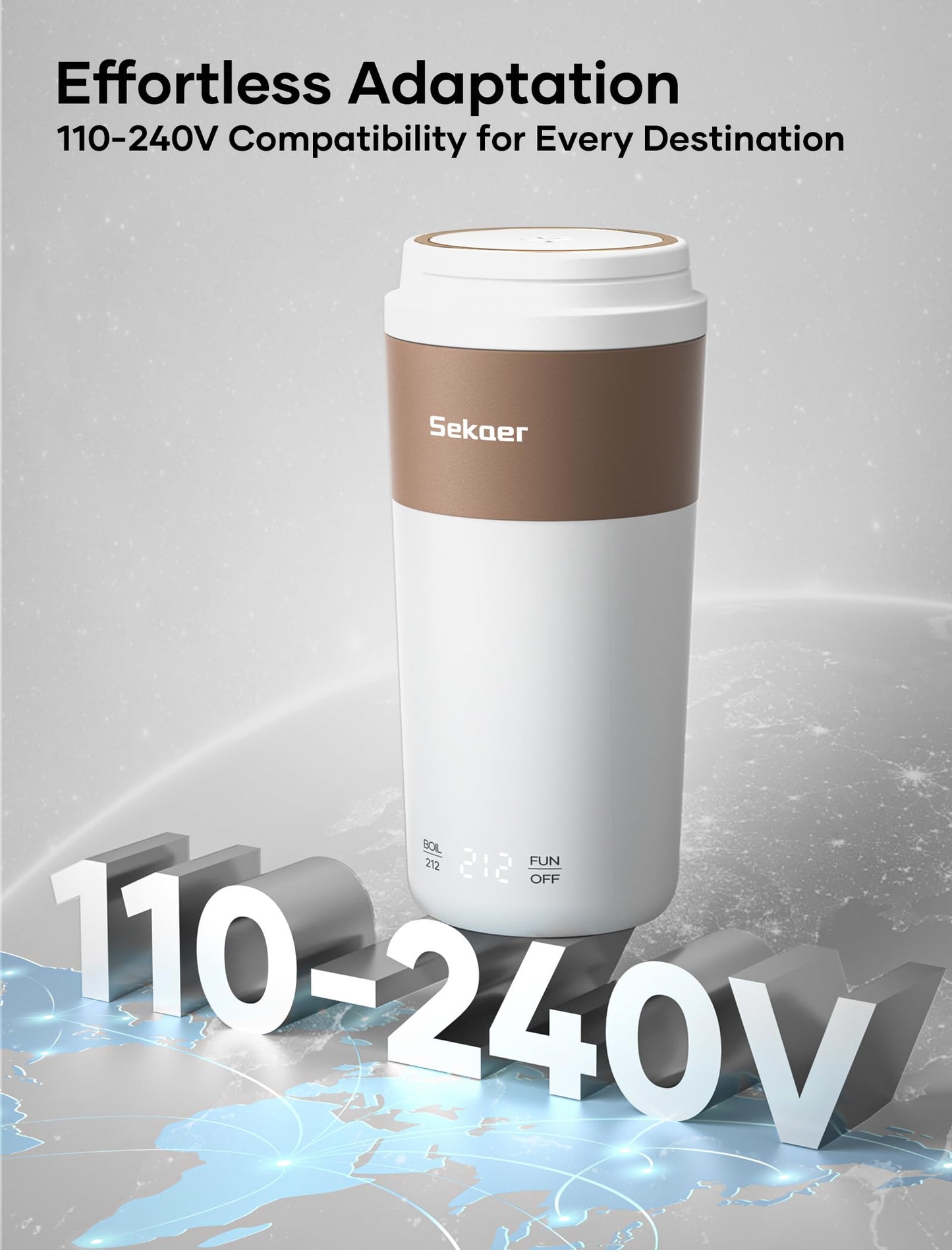 Sekaer Travel Portable Kettle, Dual Voltage 110-240V, Mini Electric Kettle for Tea Coffee, 304 Stainless Steel Small Hot Water Boiler, 350mL Auto Shut-Off & 4 Temp Presets, SKE-835-B