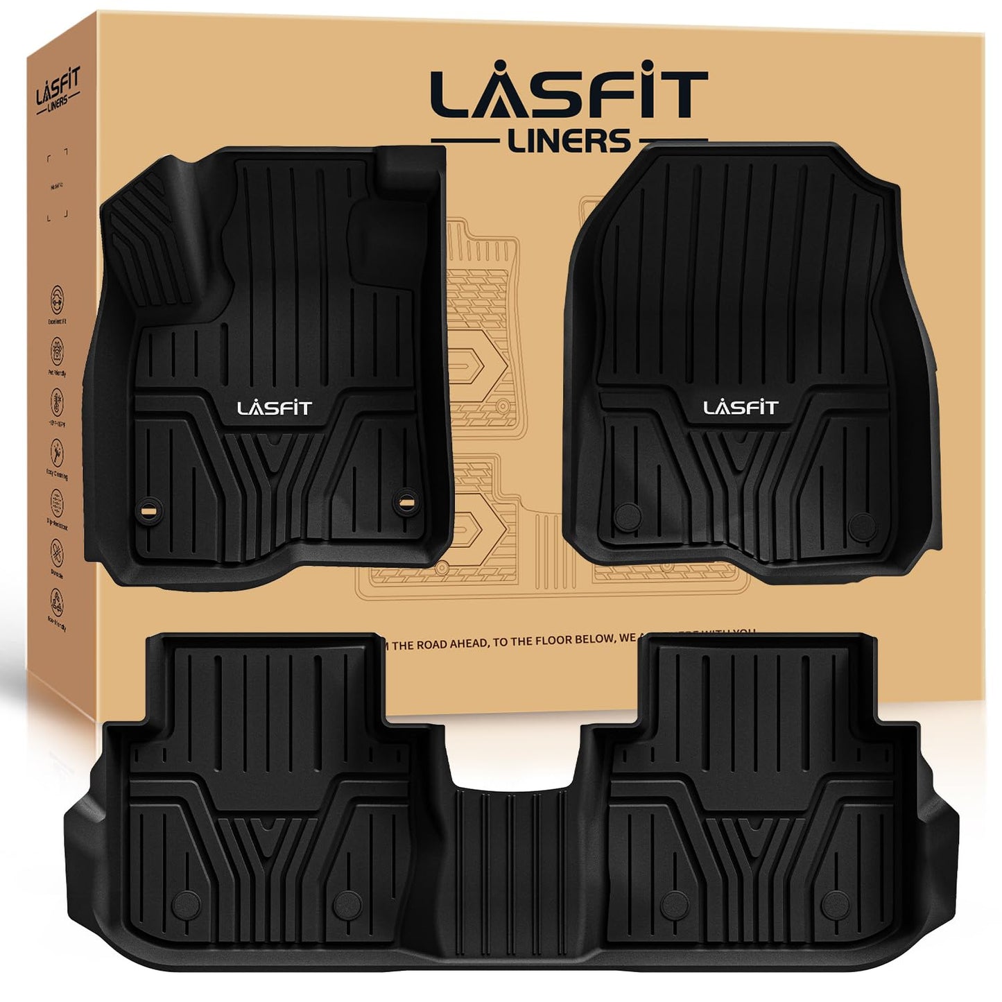 LASFIT Floor Mats for Honda CR-V 2026 2025 2024 2023 (Gasoline & Hybrid & e:FCEV), All Weather TPE Custom Fit Anti-Slip Pet Friendly Car Liners, 1st & 2nd Row Black