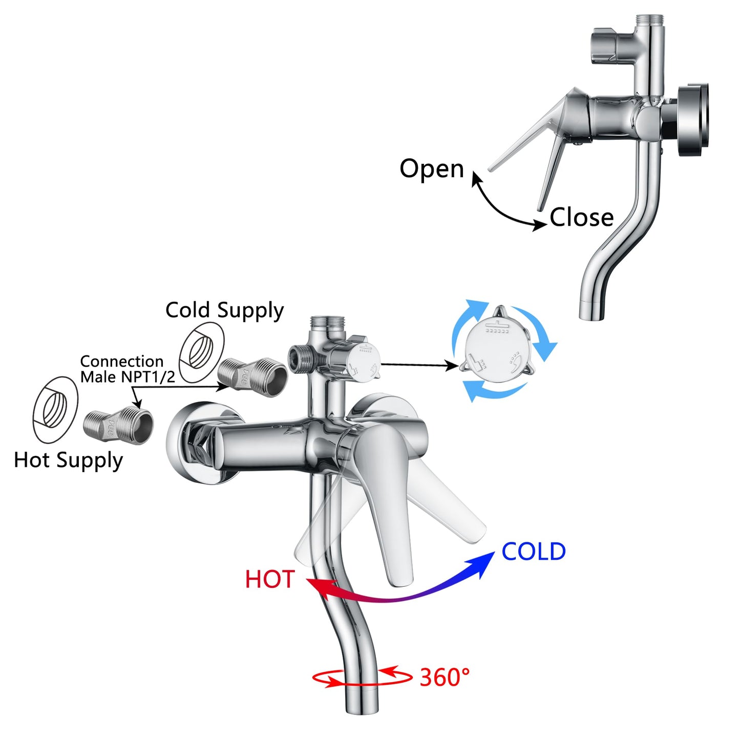 Outdoor Shower Fixtures - Total Complete Shower Kit, Chrome Finish with SS304 Handheld High Pressure Shower Head, 3-Functions