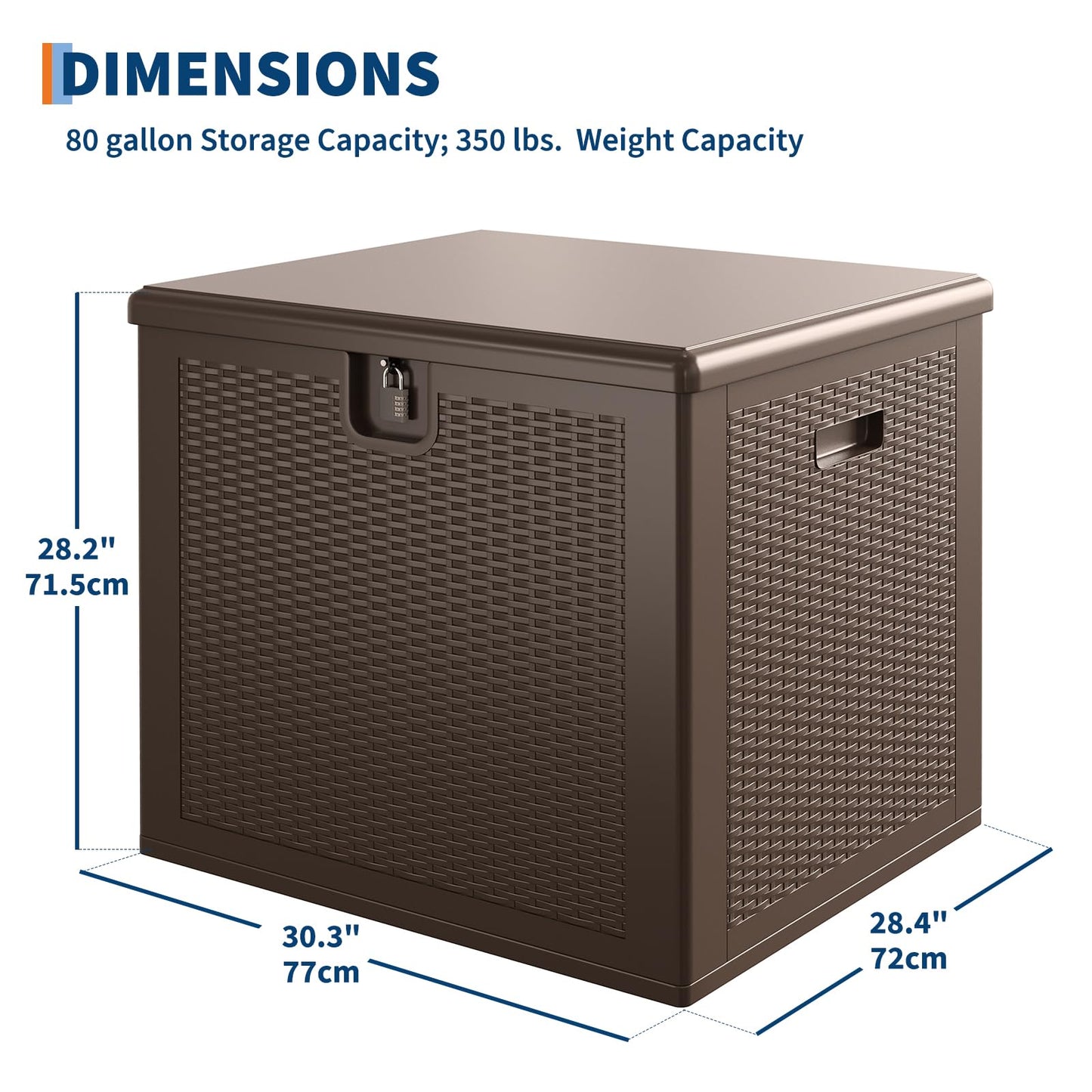 Garvee 80 gal Outdoor Storage Box, Large Waterproof Resin Deck Box Indoor Outdoor Use, Lockable UV Resistant Storage Bin for Patio, Garden, Cushions, Tools, Equipment, Brown