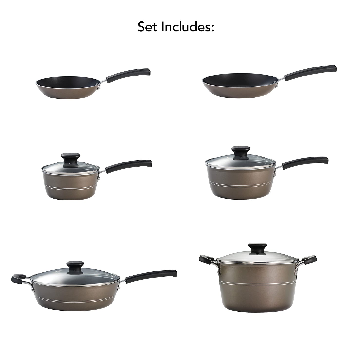 Tramontina Sicilia 10-Piece Non Stick Cookware Set with Glass Lids, Aluminum Nonstick Pots and Pans Kitchen Set (Hazelnut)