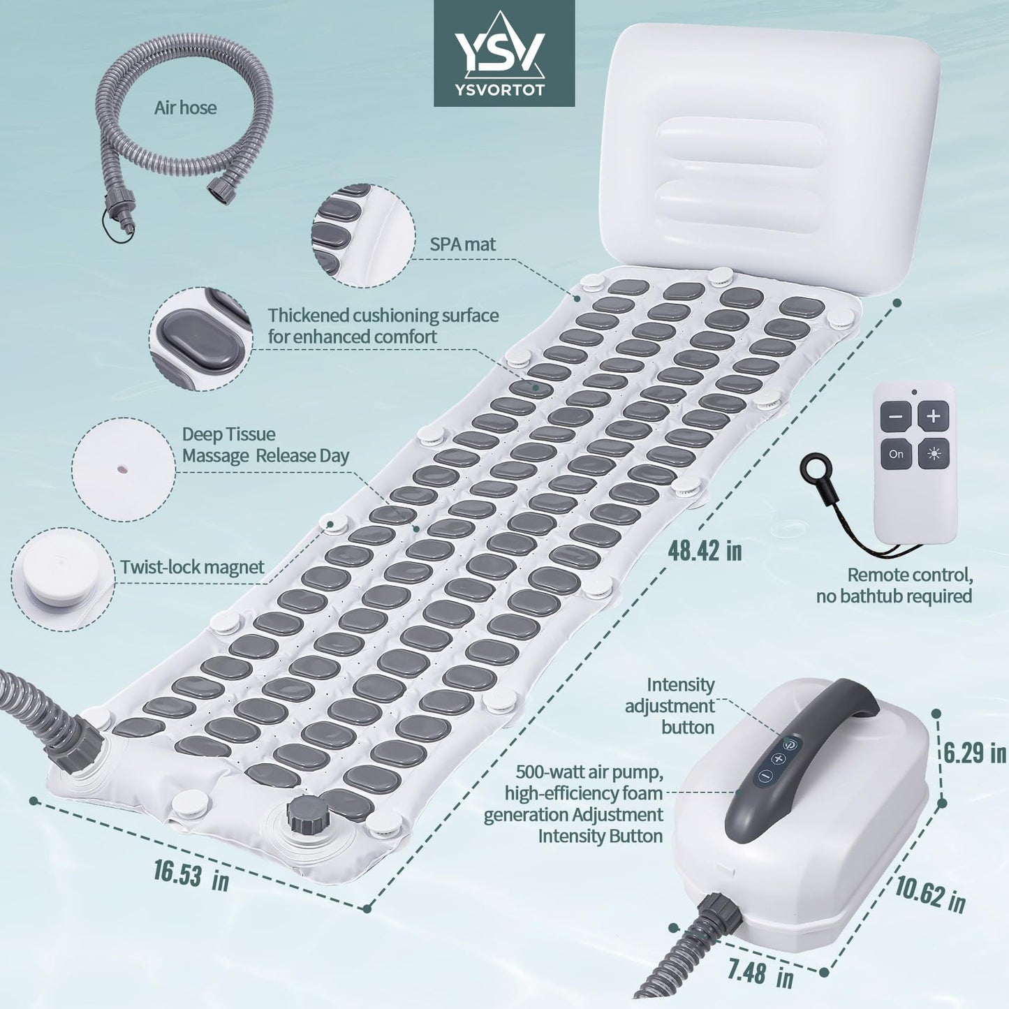 YSVORTOT Upgraded 2.0 Bathtub Spa,Bubble Bath Mat-Portable Bathtub Spa Mat - Electric Bubble Massage Mat with Remote Control, Simplicity of Operator,Help You Relax Both Physically and Mentally
