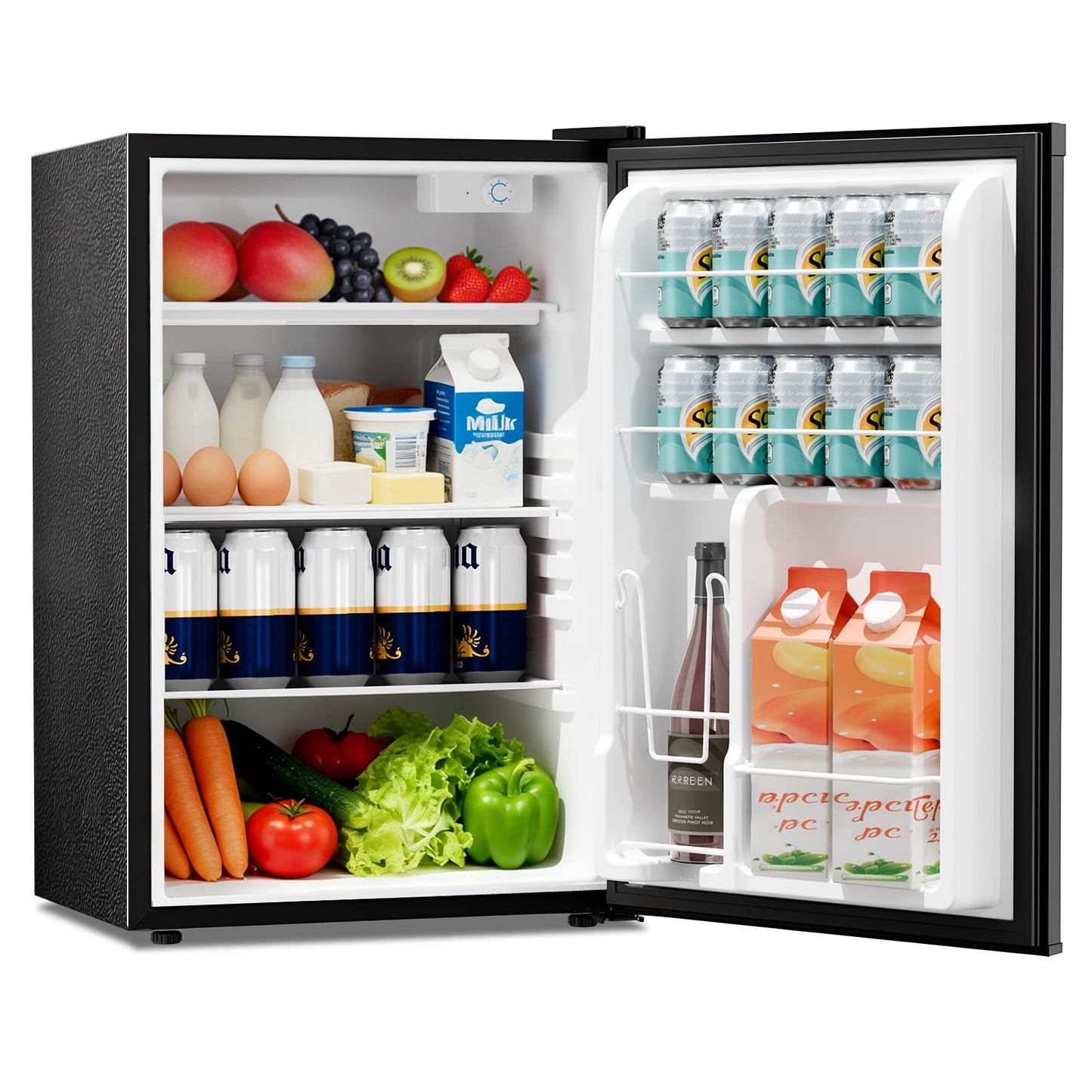 Kismile 4.41 Cu.Ft Compact Refrigerator Mini Fridge Single Door with Adjustable Thermostat, Glass Shelves Small Refrigerator Energy Saving, Low Noise for Bedroom, Office, Dorm,Apartment (Black)