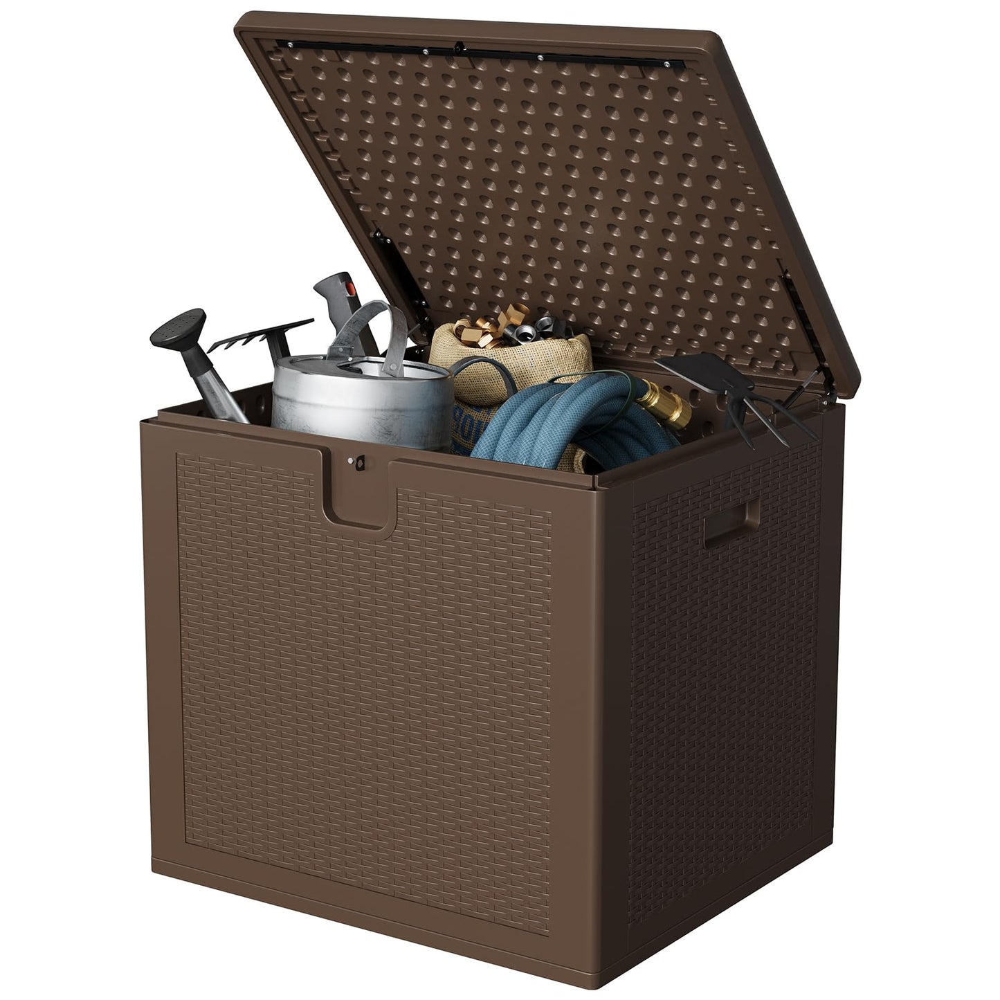 Garvee 80 gal Outdoor Storage Box, Large Waterproof Resin Deck Box Indoor Outdoor Use, Lockable UV Resistant Storage Bin for Patio, Garden, Cushions, Tools, Equipment, Brown