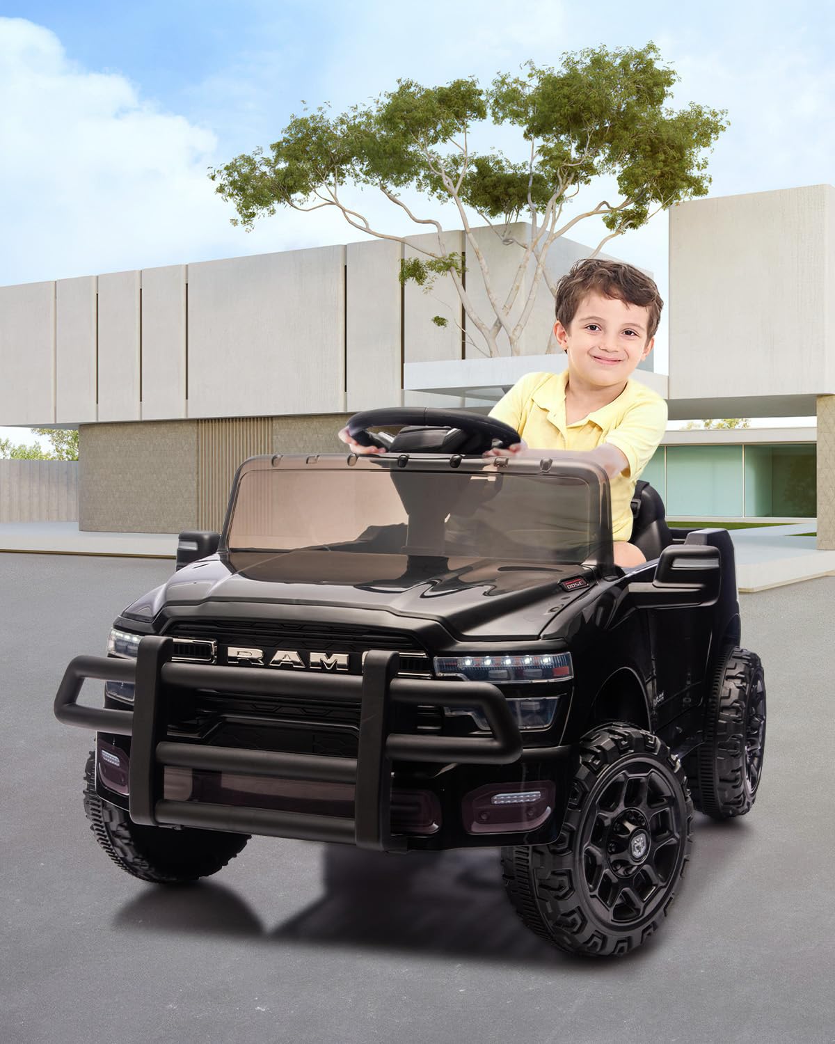 Electric Car for Kids, Licensed RAM 12V Ride on Truck w/Remote Control, Toddler Ride on Toys with Music, 3 Speeds, LED Lights, Suspension, Gift for Boys Girls