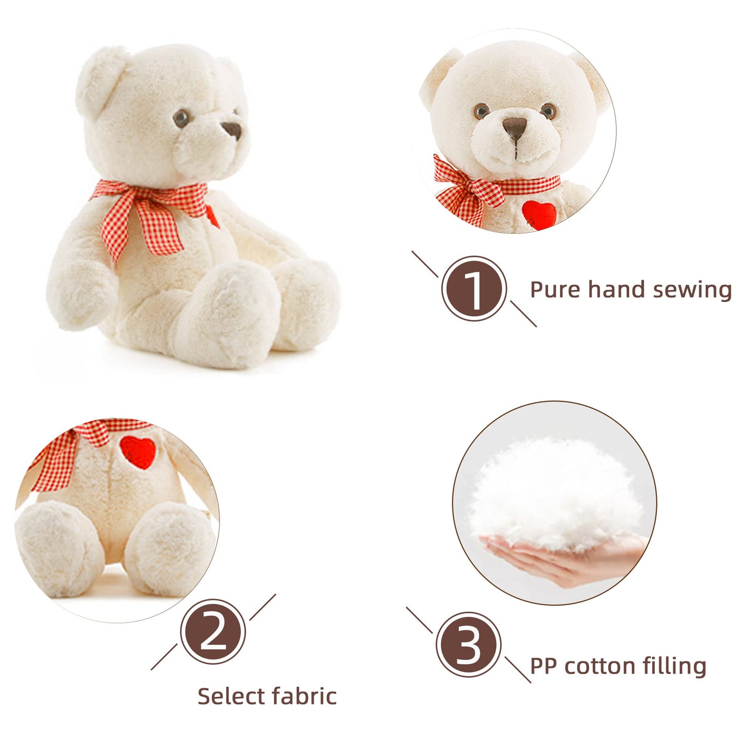 Adorlynetty 11.4” Small Teddy Bear with Heart Cute White Teddy Bear Stuffed Animals Soft Stuffed Bear Plush Bear Plushie Toys Gifts for Girlfriend Boyfriend Kid
