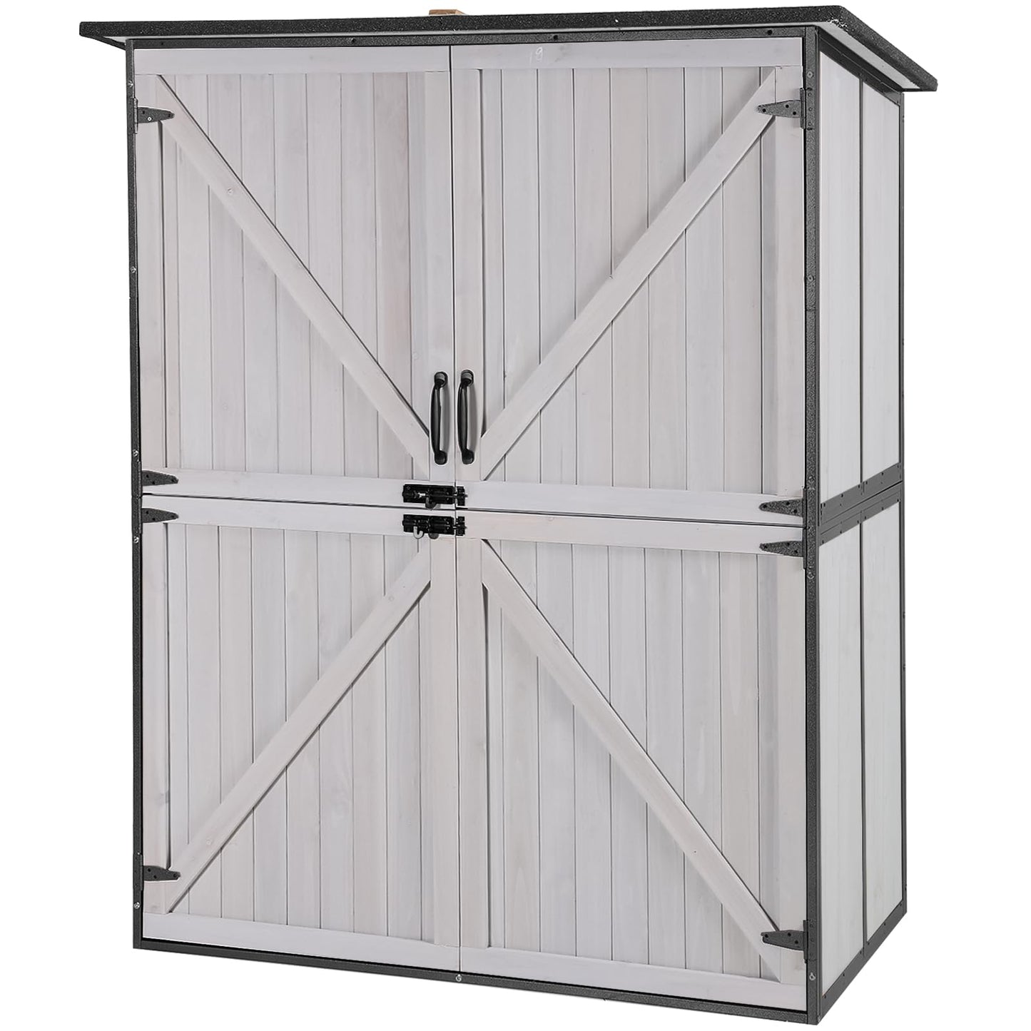 Aivituvin Outdoor Storage Shed Upgraded with Strong Metal Frame Garden Tool Shed Storage House Cabinet with Adjustable Shelfs and Wooden Floor 4.6 x 2.42FT (Off-White)