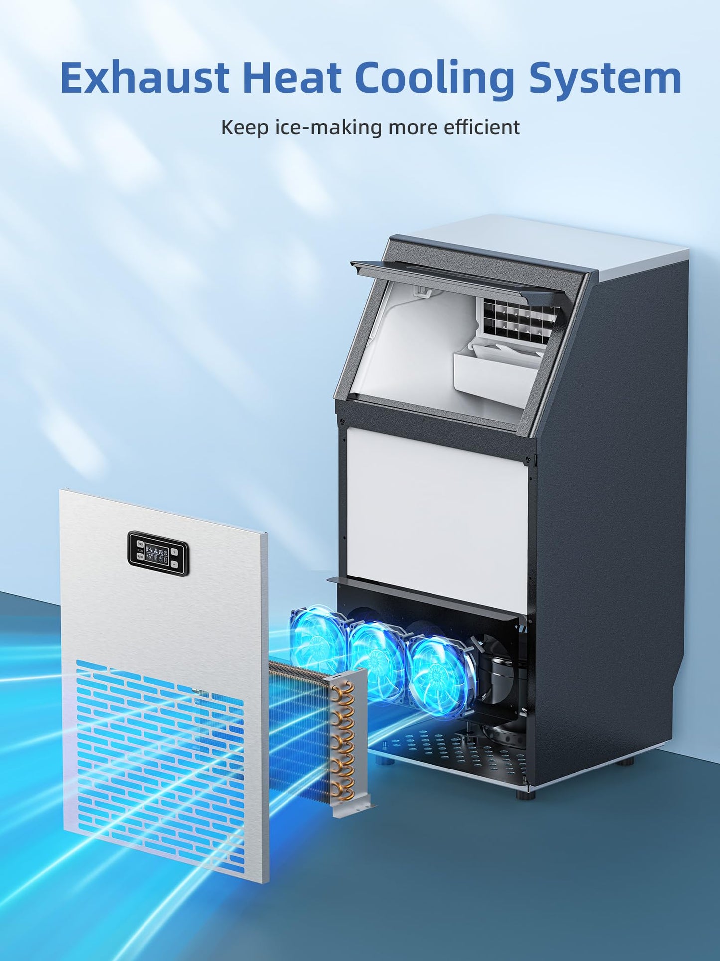 Antarctic Star Commercial Ice Maker, 100lbs/24H Under Counter Freestanding Ice Machines with 33lbs Storage, Stainless Steel Self Cleaning Ice Makers for Home/Bar/Restaurant/Outdoor