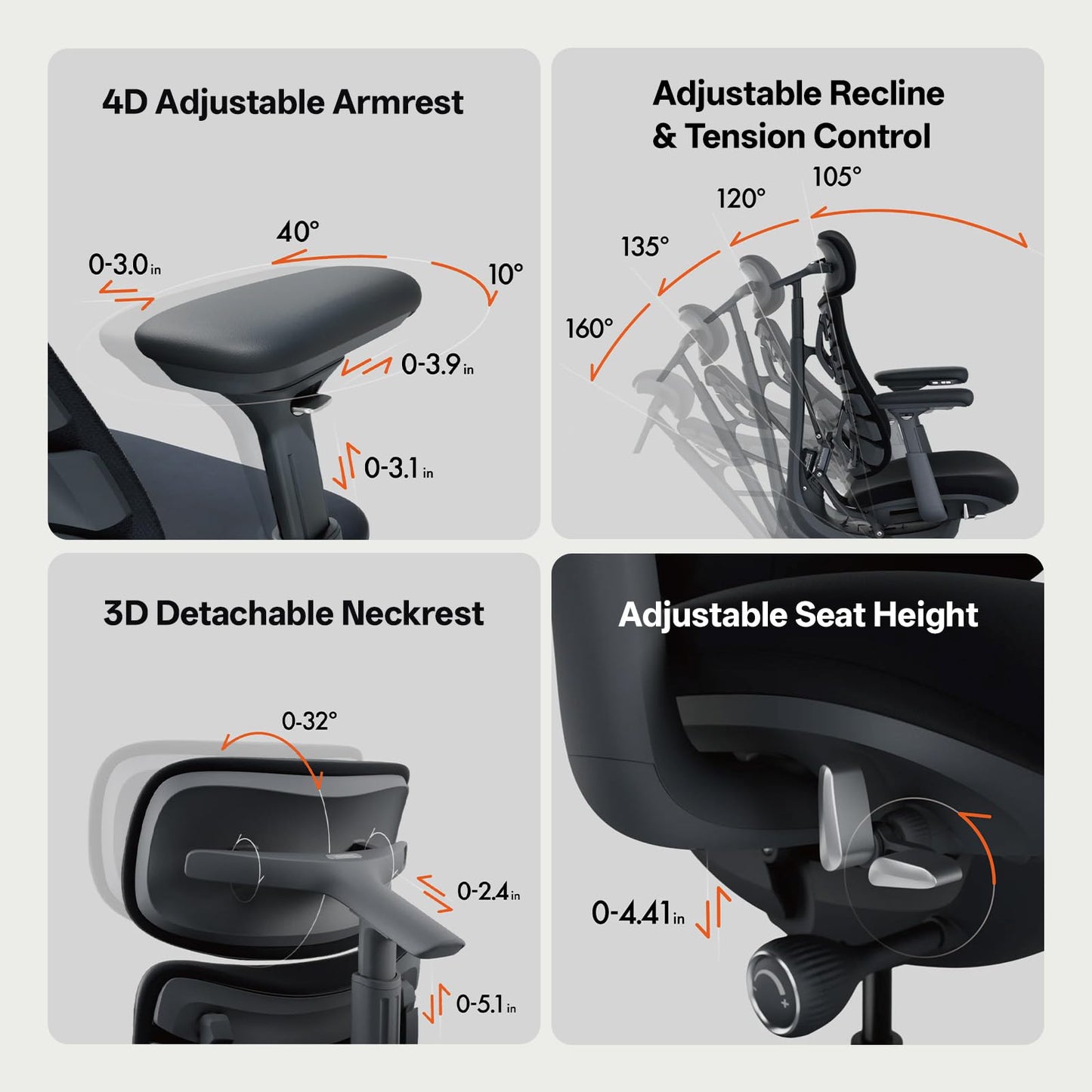 LiberNovo Dynamic Ergonomic Office Chair - Comfy Adjustable Desk Chair with Adaptive Lumbar Support, 160° Recline & Built-in Spine Stretch for Back Comfort, Home Office Long Hours Use, Black+45cm