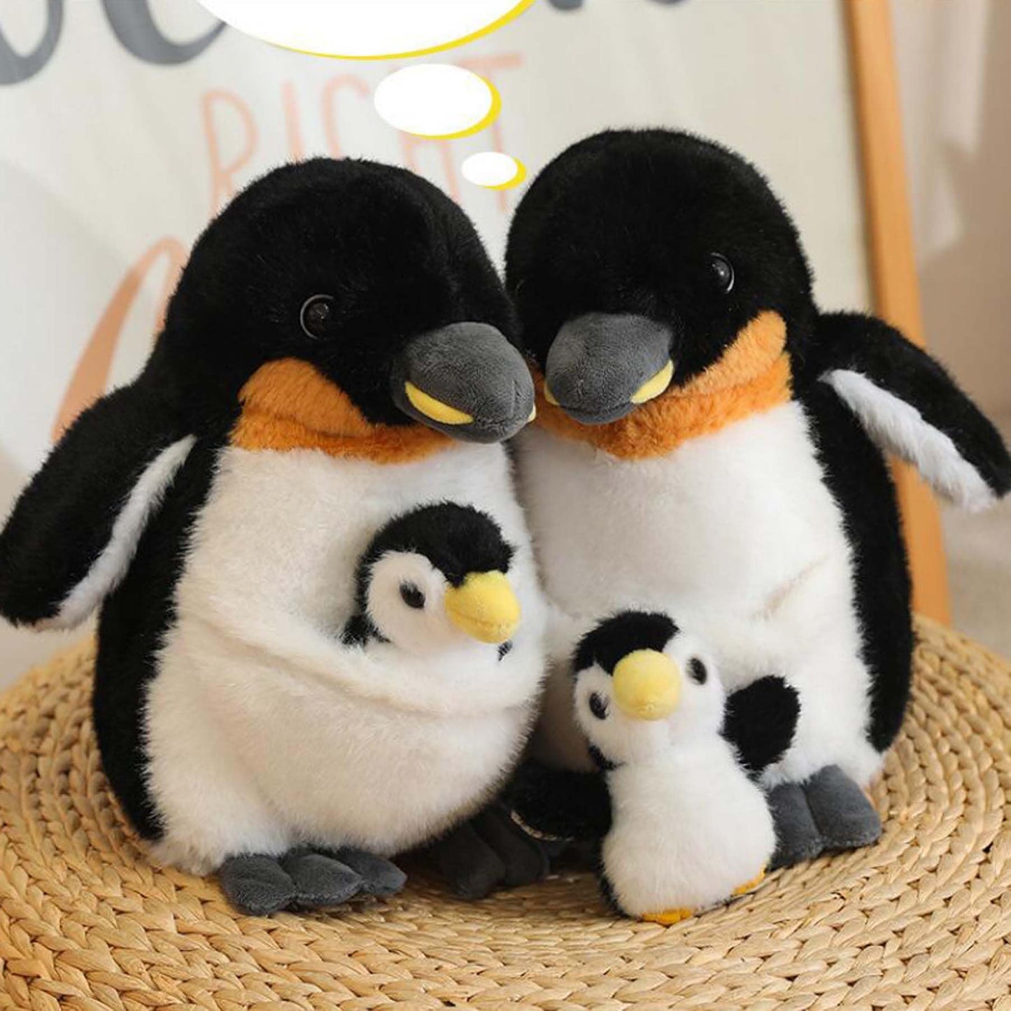 Ruzucoda Plush Mum Penguin with Baby Stuffed Toys Prentend Play Animals Dolls Gifts for Kids 10Inches