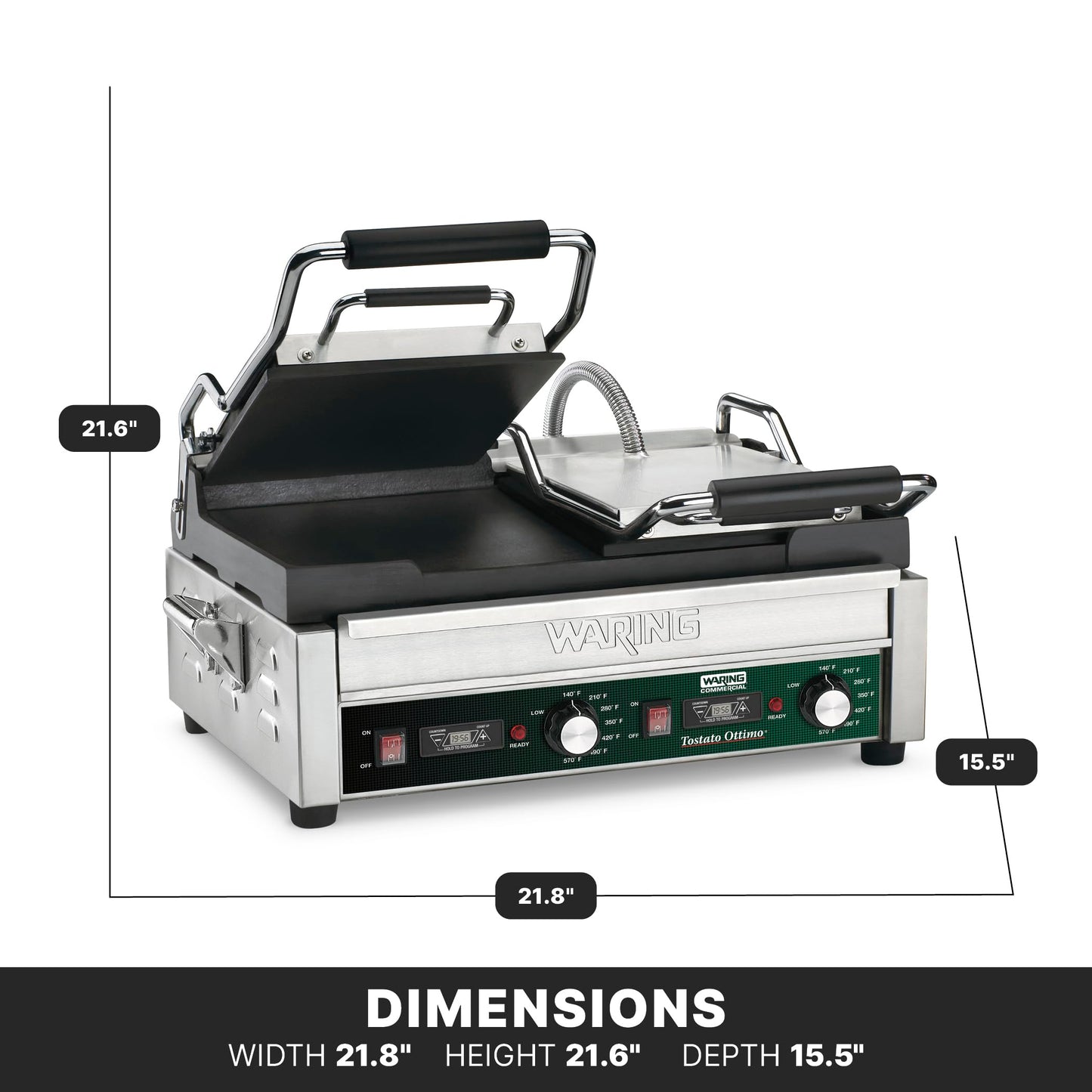 Waring Commercial WFG300T Dual Flat Panini Grill with Timer, 240-volt