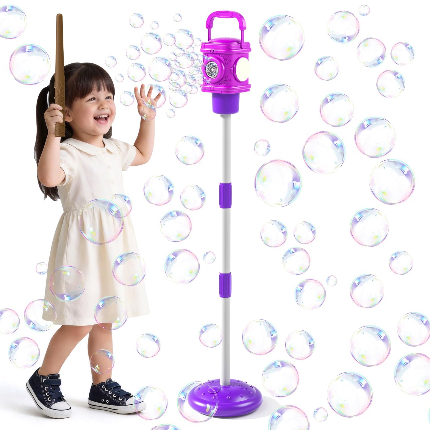 Bubble Machine for Kids, Automatic Bubbles Blower Maker for Kid Toddlers, 2-In-1 Remote Control Street Lamp Bubble Maker with Adjustable Height, Bubble Maker for Wedding Birthday Party Camping Outdoor