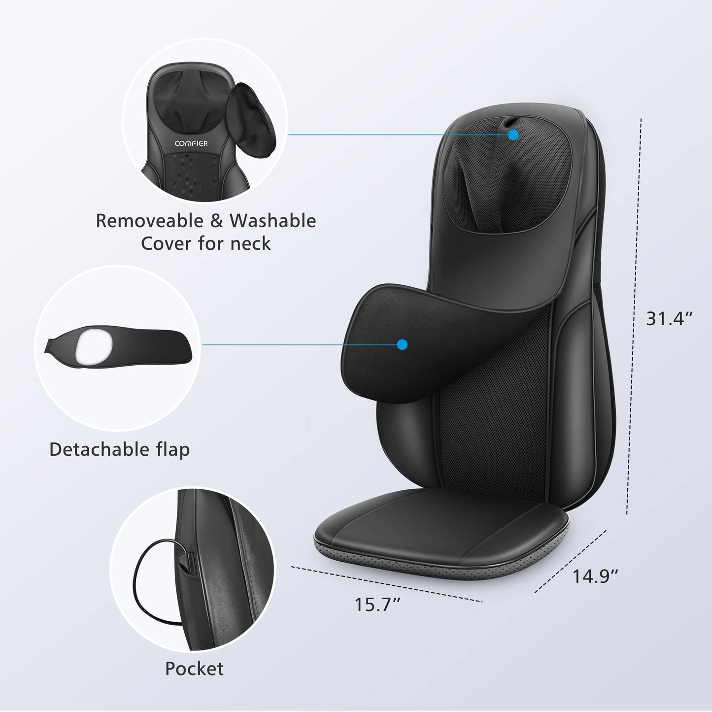 COMFIER Shiatsu Back Massager with Heat, Deep Kneading & Rolling Massage Chair Pad, Chair Massager for Office Home Use